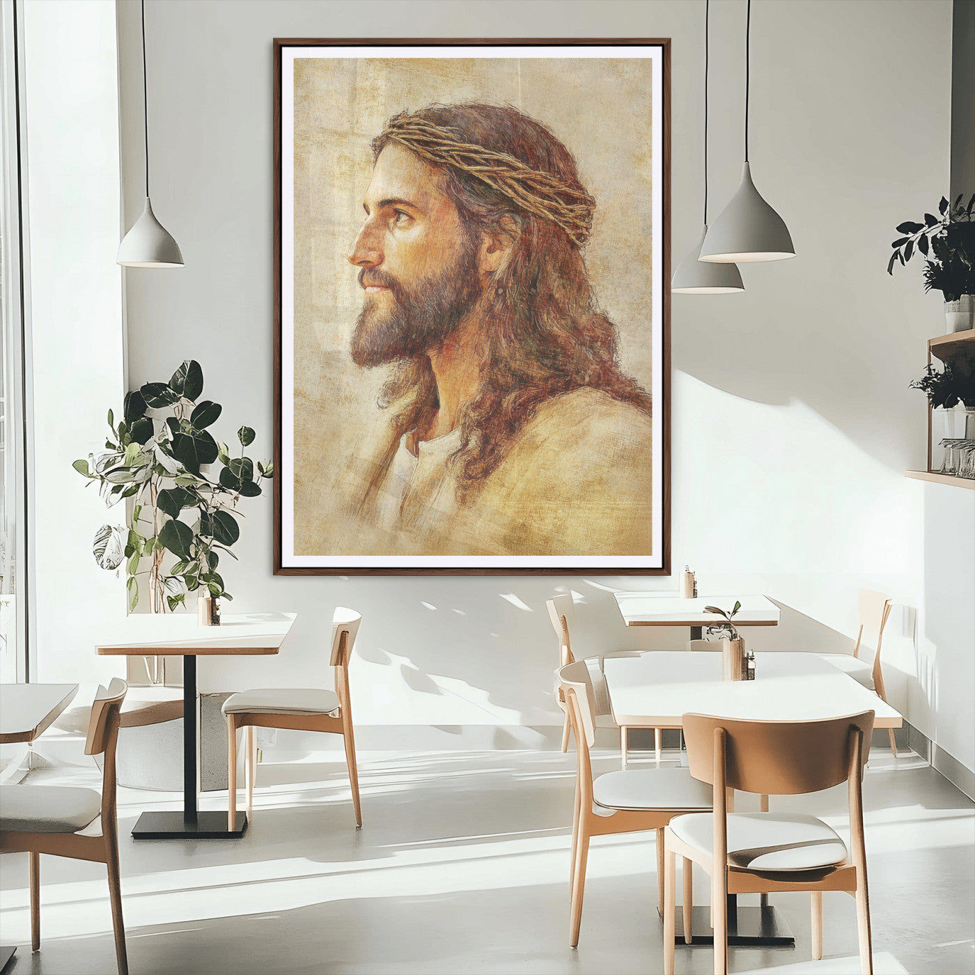 MGC-FP-24x36 - Jesus Christ Portrait Canvas Wall Art – Christian Faith Print, Crown of Thorns Detail, Inspirational