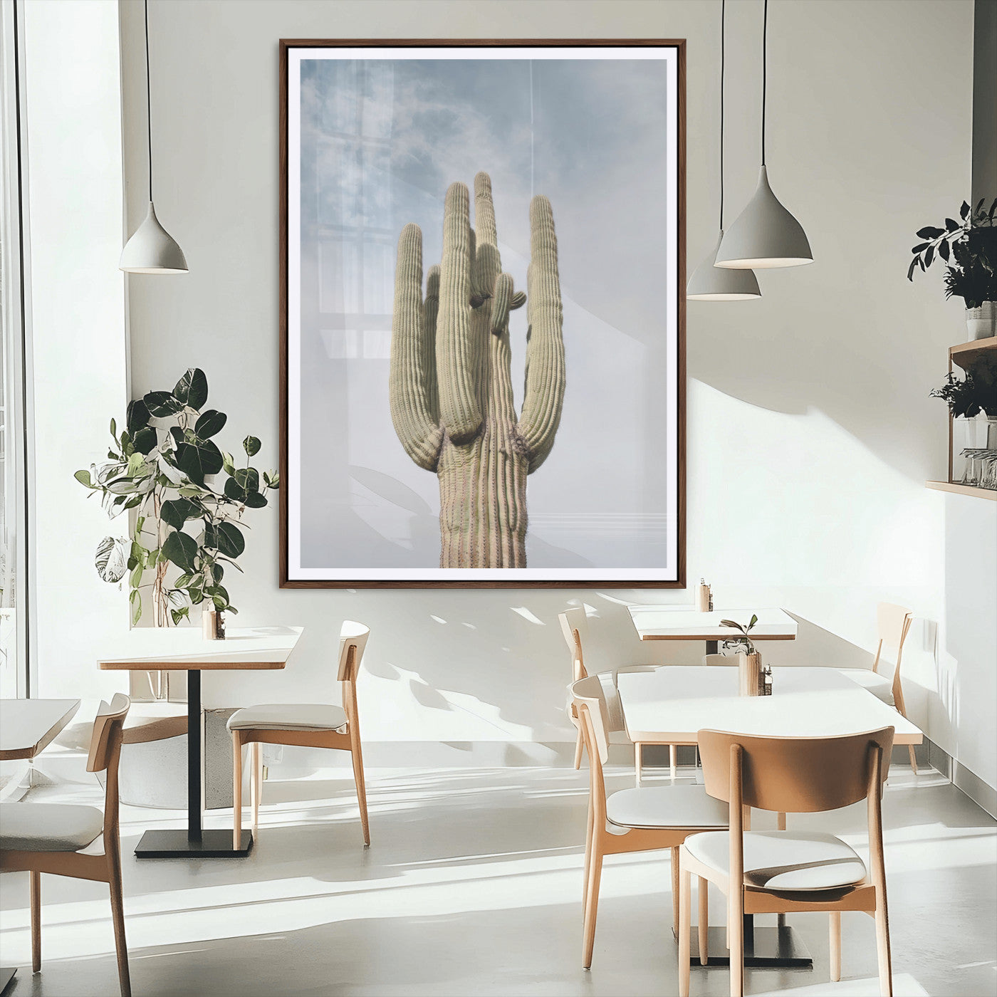 MGC-FP-24x36 - Desert Cactus Canvas Wall Art – Large Saguaro Cactus Photo, Minimalist Nature Decor, Blue Sky