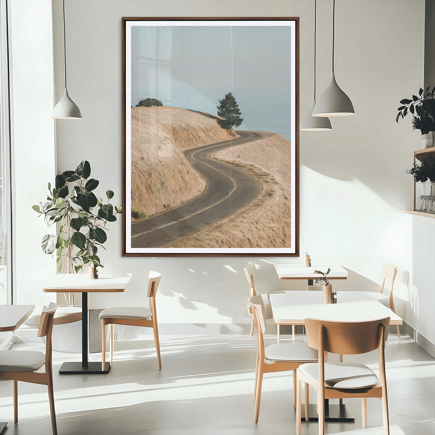 MGC-FP-24x36 - Winding Road Canvas Wall Art – Scenic Curvy Road Landscape, Large Minimalist Outdoor Decor, Wrapped