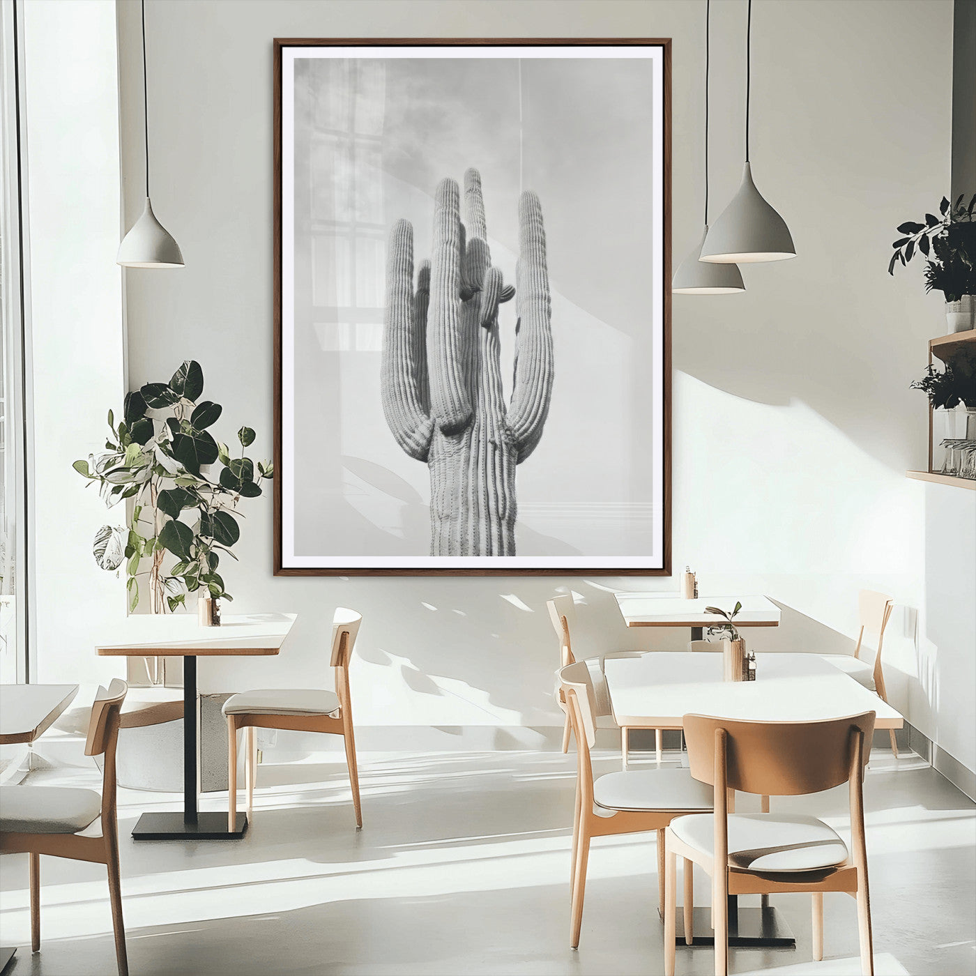 MGC-FP-24x36 - Saguaro Cactus Wall Art – Black and White Desert Landscape Canvas Print, Modern Minimalist Nature Decor for Home, Office, Living Room