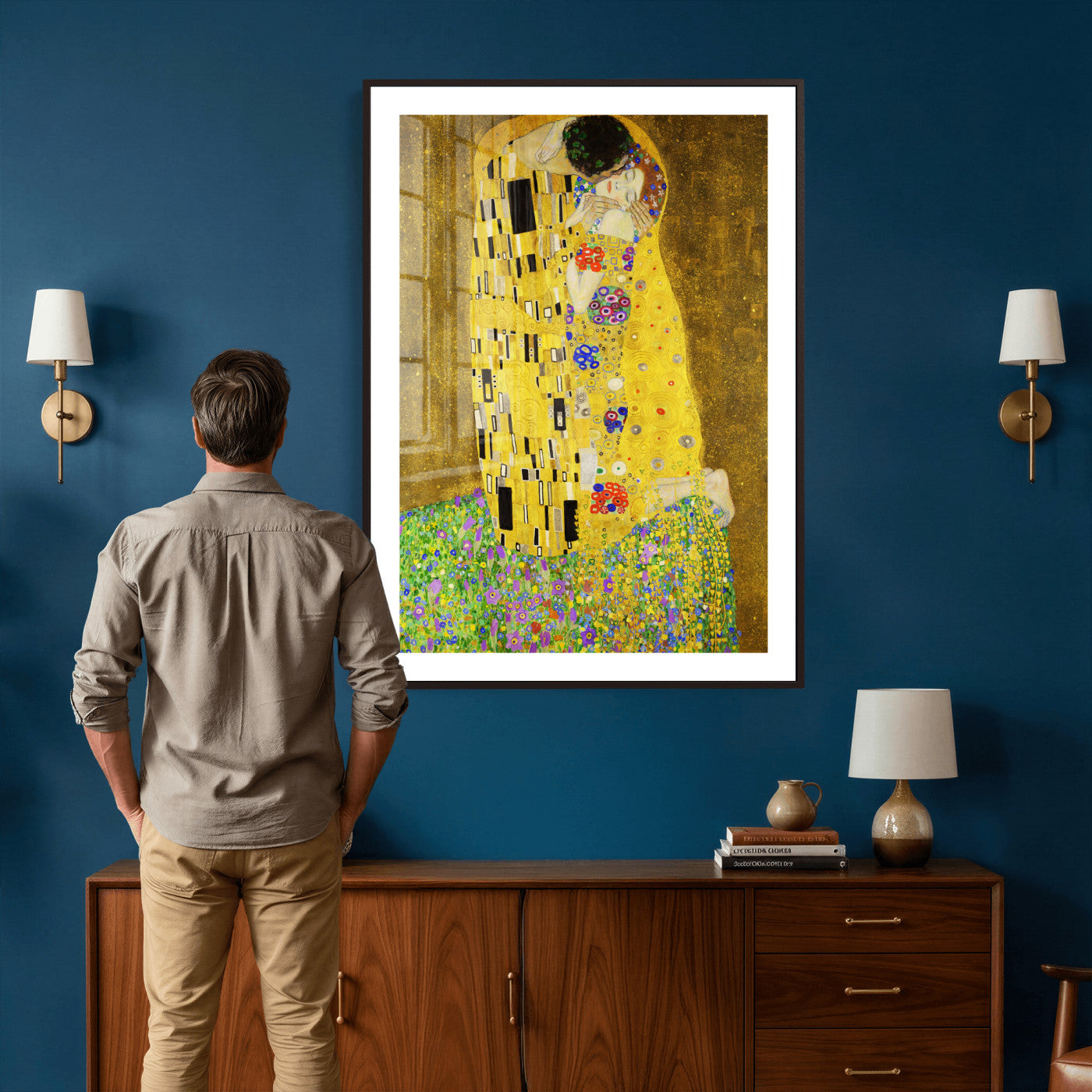 77323081-MGV-CV-24X36 - The Kiss Wall Art Canvas Print – Gustav Klimt Inspired Gold Art Nouveau Painting