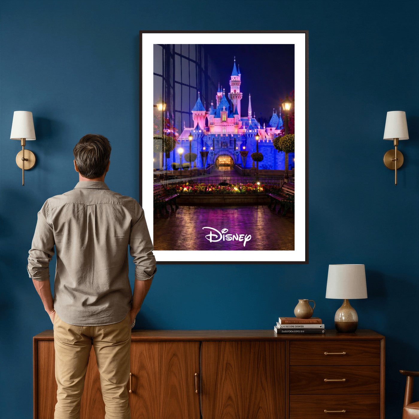 79435D-MGV-CV-24X36 - Disney Castle Wall Art – Framed Magic Kingdom Canvas Artwork, Fairytale Design, Kids Room Fantasy Decor for Home, Office