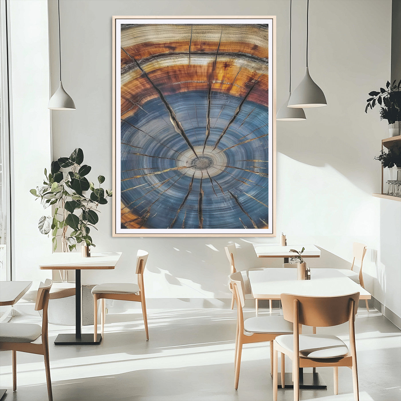 MGC-FP-24x36 - Tree Rings Wall Art Canvas Print, Framed Wood Texture Art Picture Print, Blue Grain Perfect Rustic Modern Decor Artwork