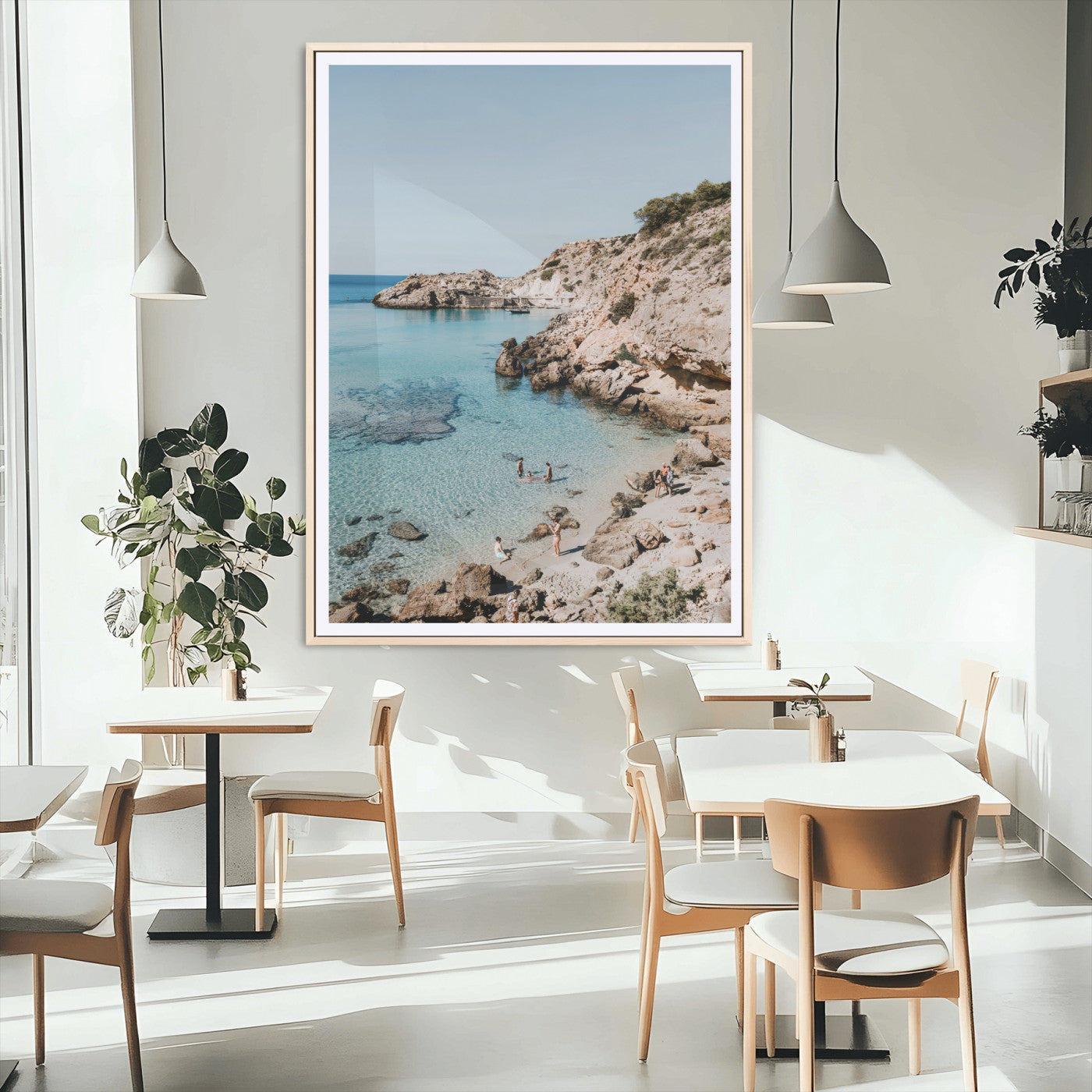 MGC-FP-24x36 - Turquoise Cove Wall Art Canvas Print, Framed Ibiza Beach Art Picture Print, Mediterranean Shore Perfect Boho Coastal Decor Artwork