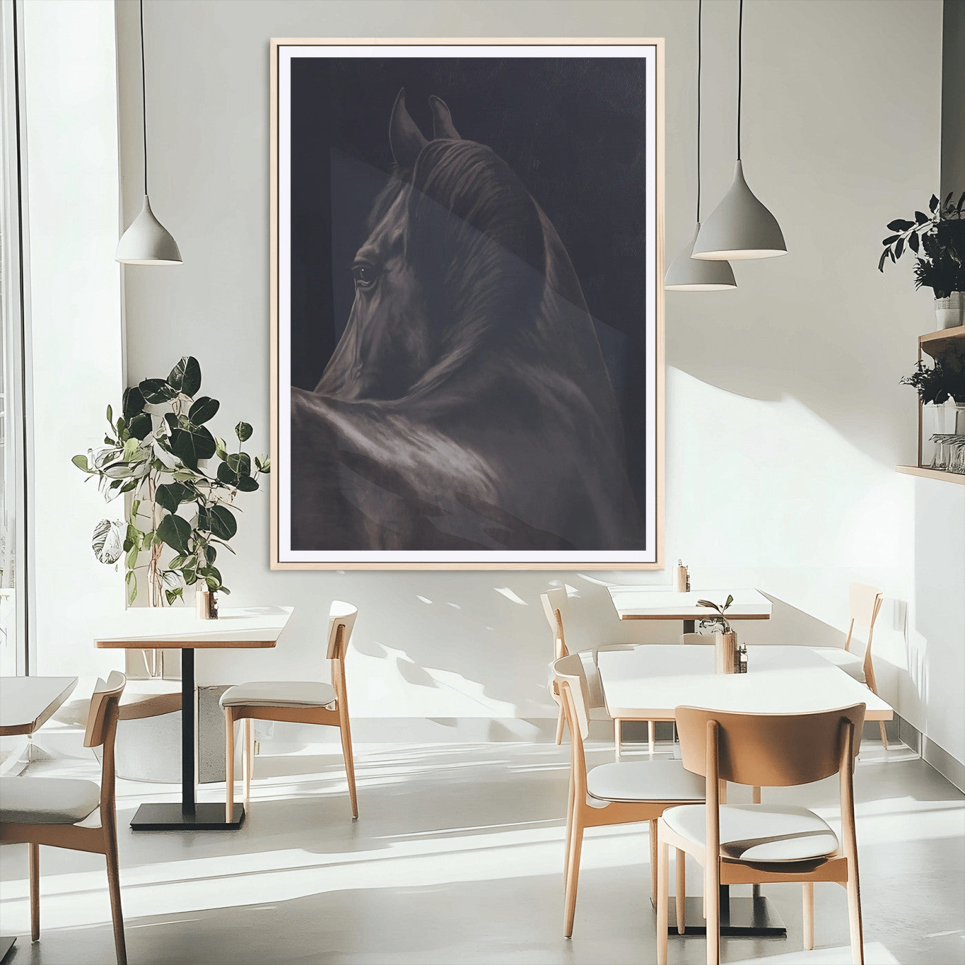 77538596-MGV-CV-24X36 - Dark Horse Wall Art – Majestic Silhouette Canvas Print, Sleek Mane, Graceful Strength, Elegant Equine Form, Timeless Beauty Decor for Home or Office
