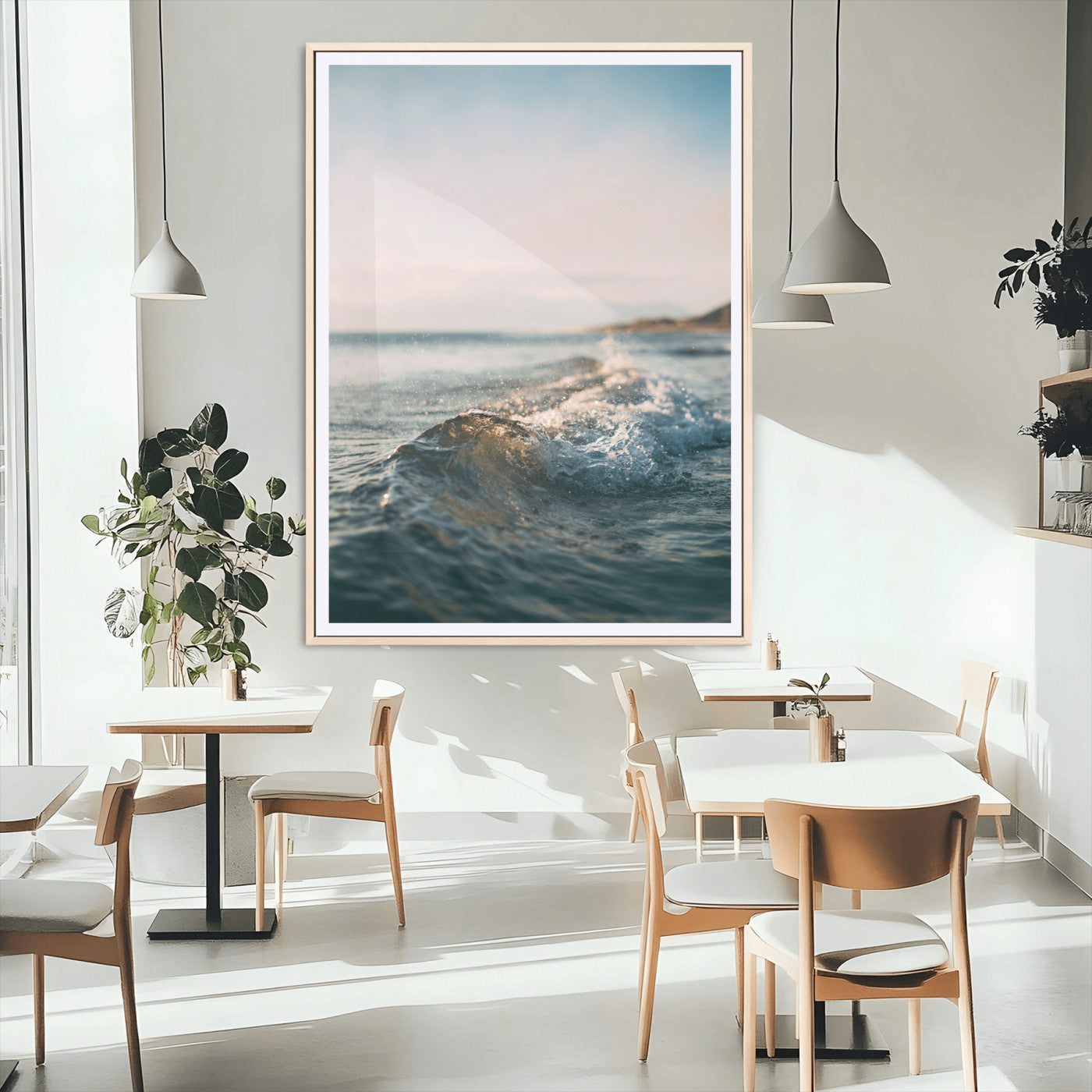MGC-FP-24x36 - Ocean Waves Wall Art Canvas Print, Framed Coastal Serenity Art Picture Print, Golden Hour Perfect Modern Coastal Decor Artwork