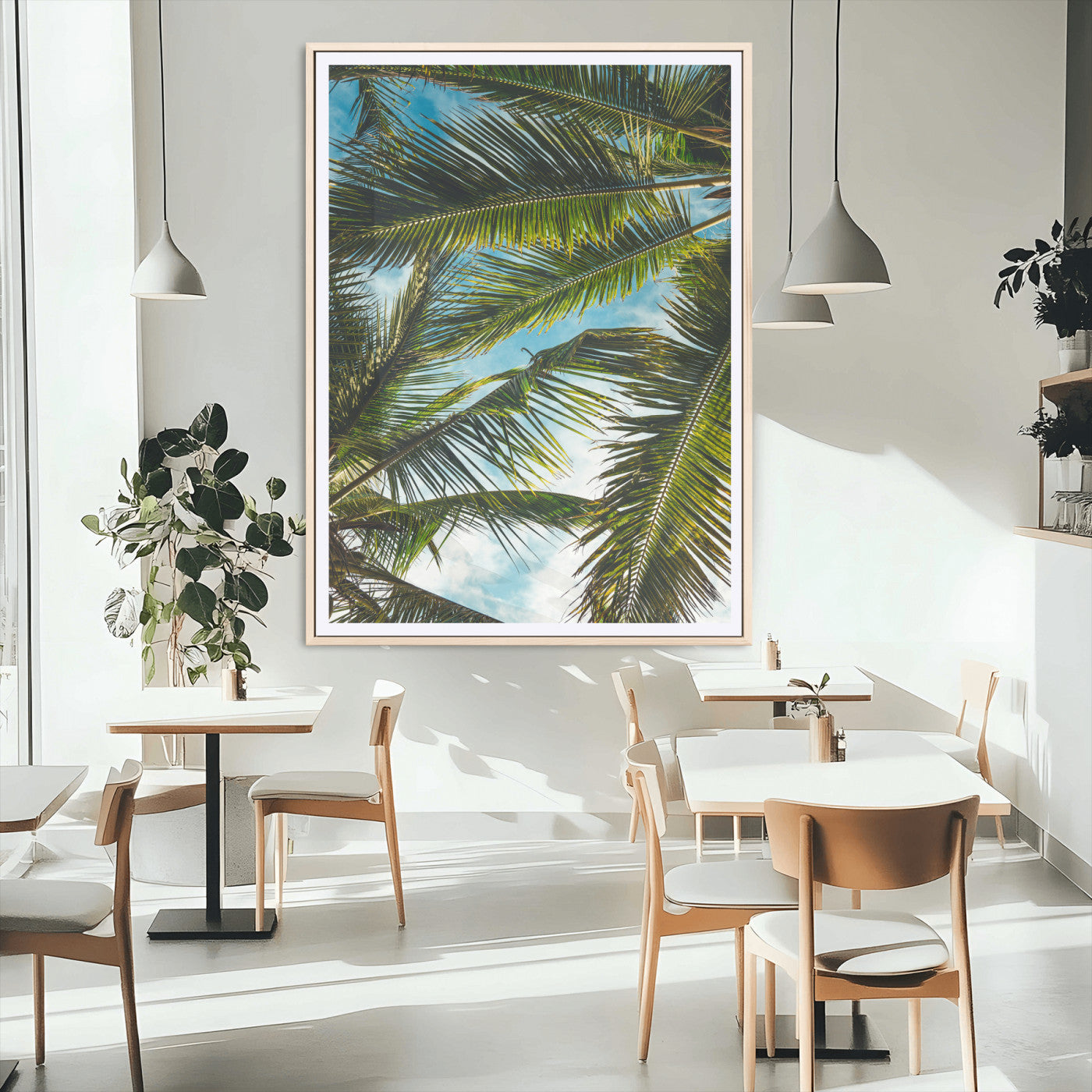 MGC-FP-24x36 - Palm Leaves Wall Art Canvas Print, Framed Tropical Vibes Art Picture Print, Green Foliage Perfect Tropical Boho Decor Artwork