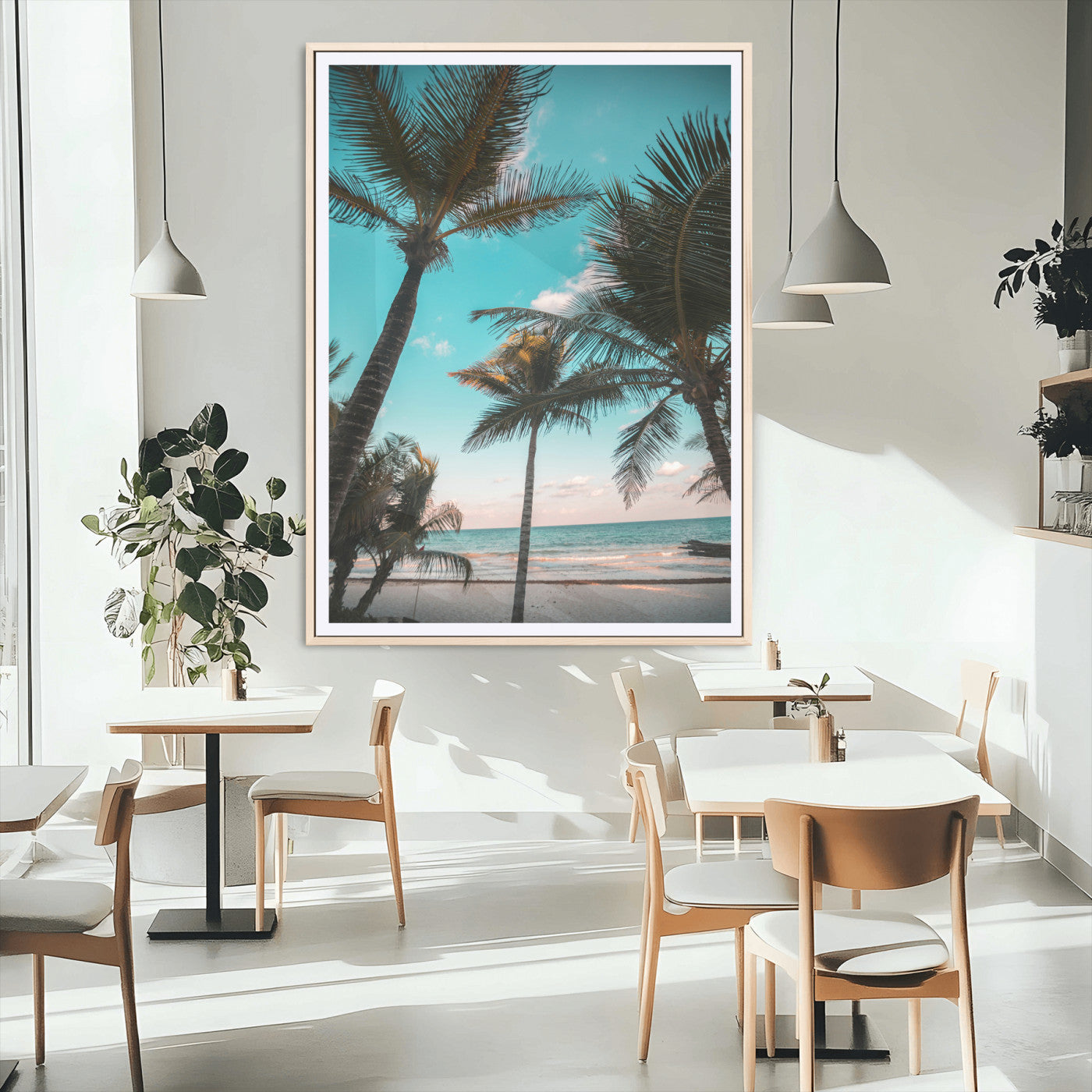 MGC-FP-24x36 - Palm Trees Wall Art Canvas Print, Framed Tropical Beach Art Picture Print, Ocean Breeze Perfect Tropical Coastal Decor Artwork