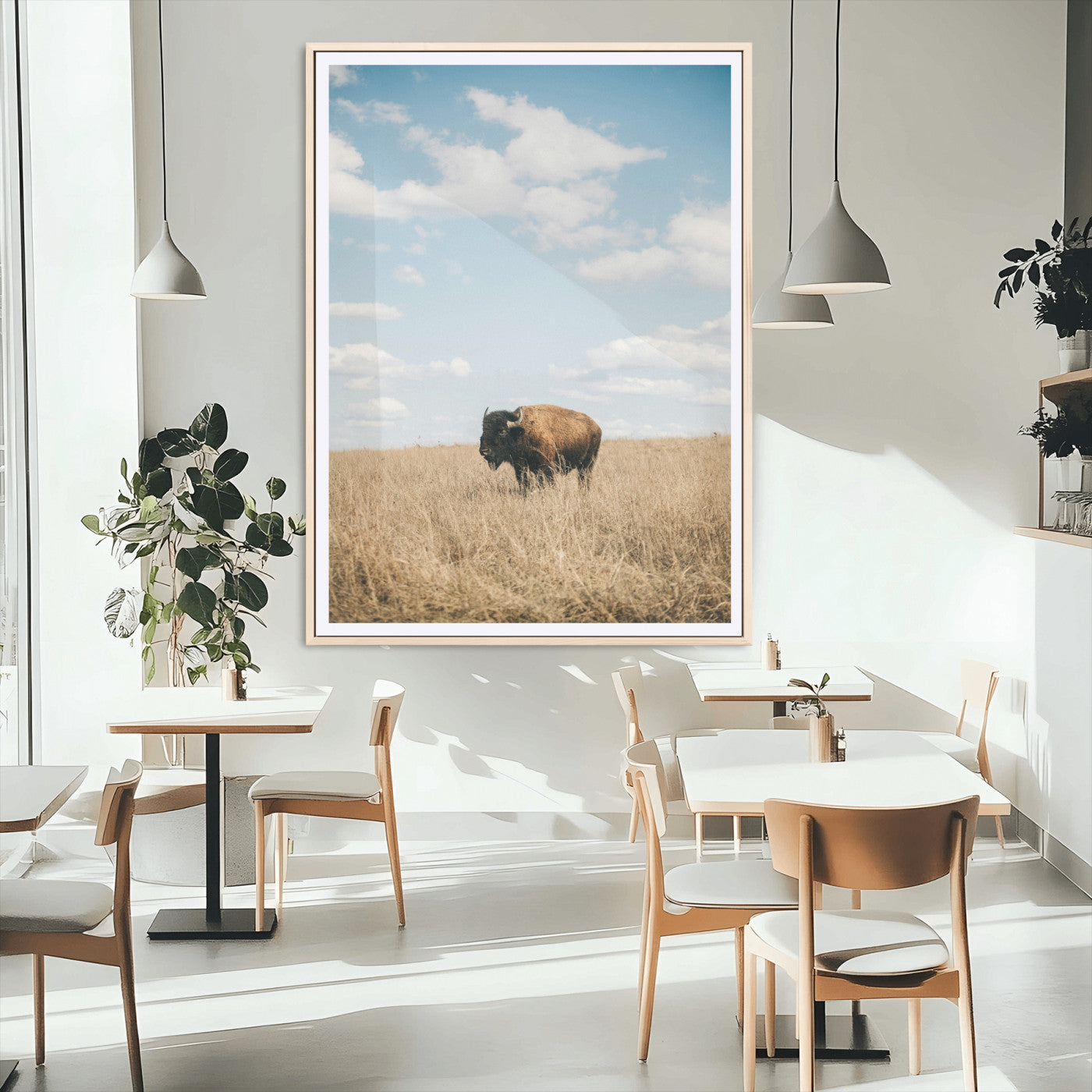 MGC-FP-24x36 - Bison Photography Wall Art Canvas Print, Framed Western Landscape Art Picture Print, Prairie Serenity Perfect Modern Ranch Decor Decor Artwork