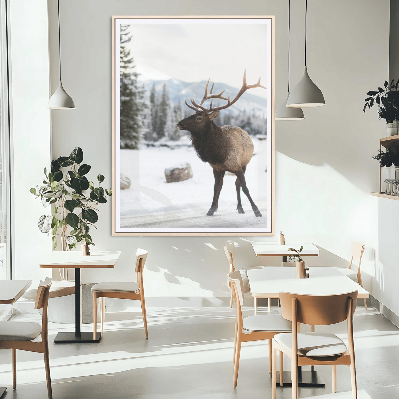MGC-FP-24x36 - Elk Photography Wall Art Canvas Print, Framed Winter Wildlife Art Picture Print, Snowy Mountains Perfect Rustic Cabin Decor Decor Artwork