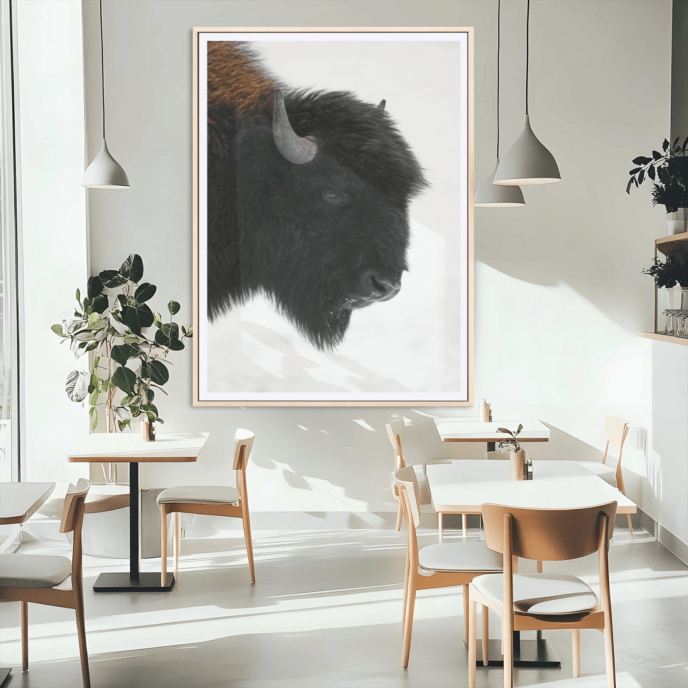 MGC-FP-24x36 - Western Rustic Wall Art Canvas Print, Framed Buffalo Photography Art Picture Print, Black and White Wildlife Perfect Country Decor Artwork