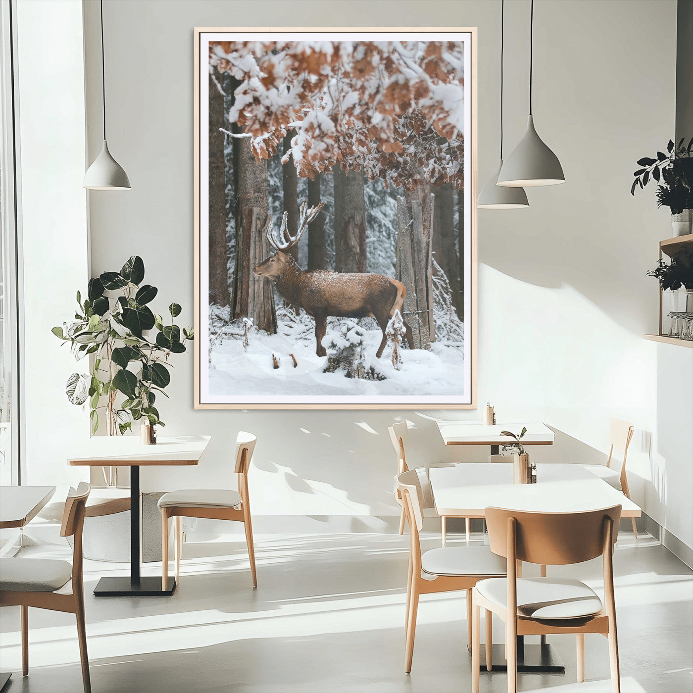 MGC-FP-24x36 - Serene Landscape Wall Art Canvas Print, Framed Winter Wonderland Art Picture Print, Winter Deer Perfect Cabin Decor Artwork