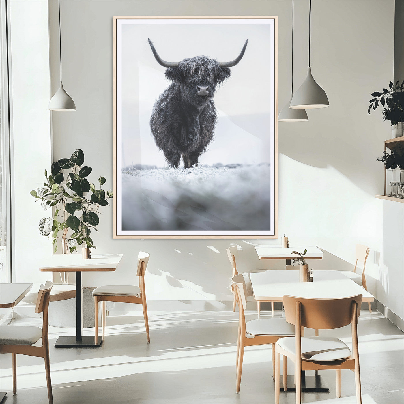 MGC-FP-24x36 - Frosty Black Highland Wall Art Canvas Print, Framed Moody Winter Aesthetic Art Picture Print, Scottish Highlands Perfect Modern Rustic Decor Artwork