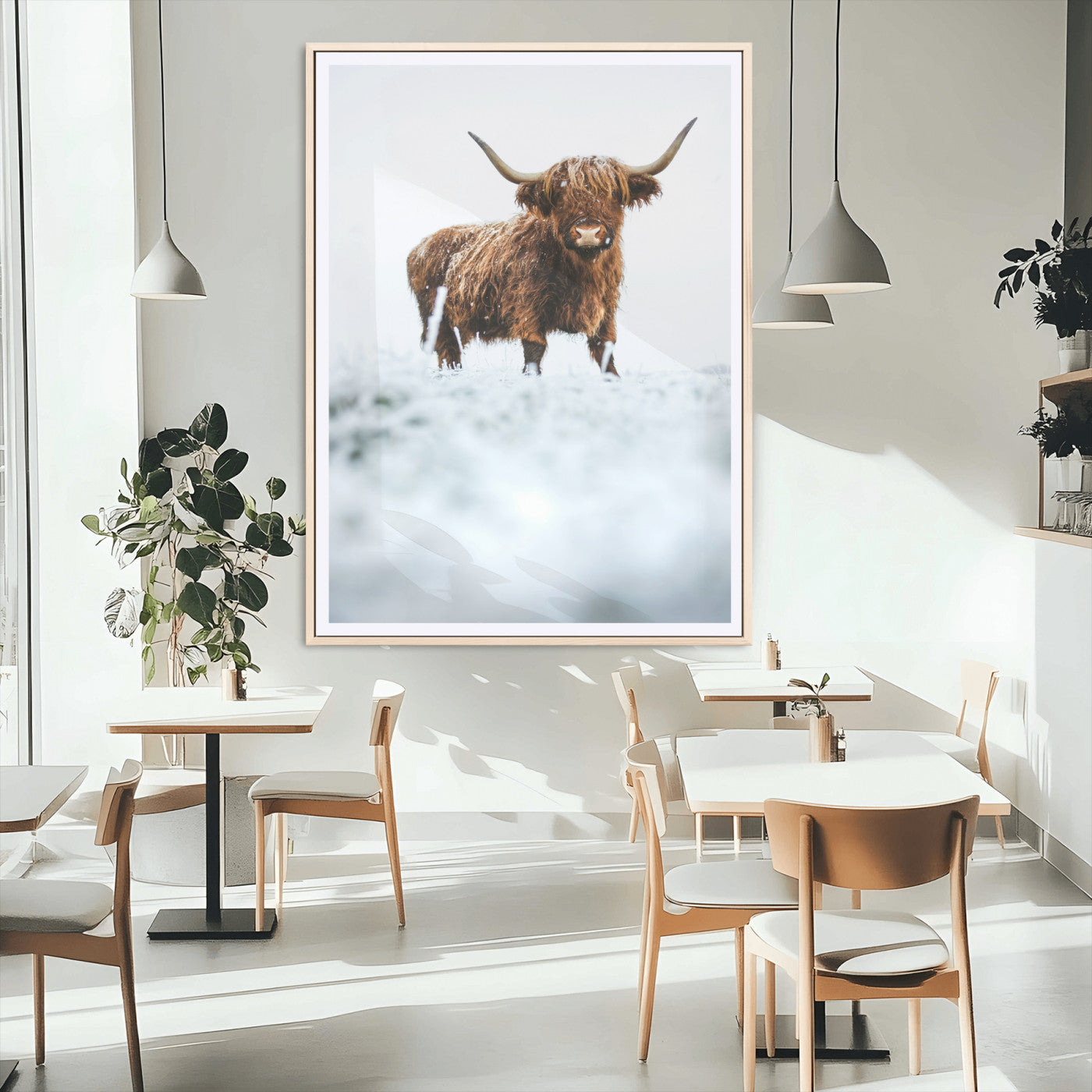 MGC-FP-24x36 - Highland Cow Wall Art Canvas Print, Framed Horned Cow Art Picture Print, Scottish Cattle Perfect Farmhouse Decor Artwork