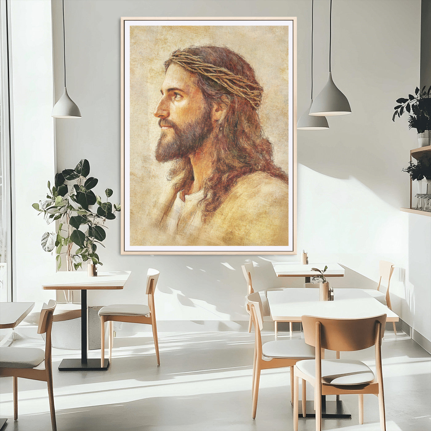 MGC-FP-24x36 - Jesus Christ Portrait Canvas Wall Art – Christian Faith Print, Crown of Thorns Detail, Inspirational