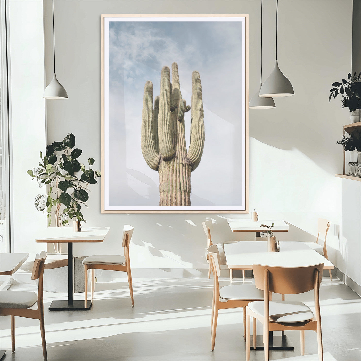 MGC-FP-24x36 - Desert Cactus Canvas Wall Art – Large Saguaro Cactus Photo, Minimalist Nature Decor, Blue Sky