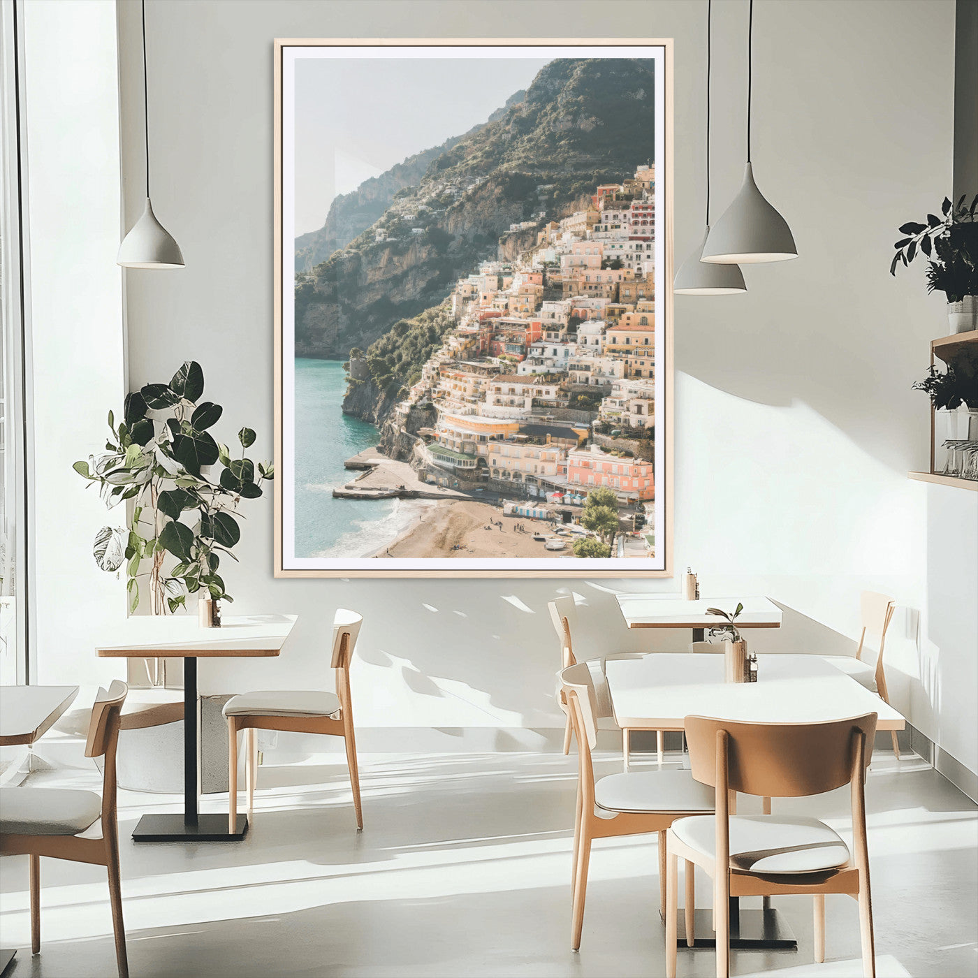 MGC-FP-24x36 - Scenic Coastal Cliffside Town Wall Art – Mediterranean Seaside View Canvas Print, Vibrant Wrapped Canvas for Living Room, Office, Home Decor