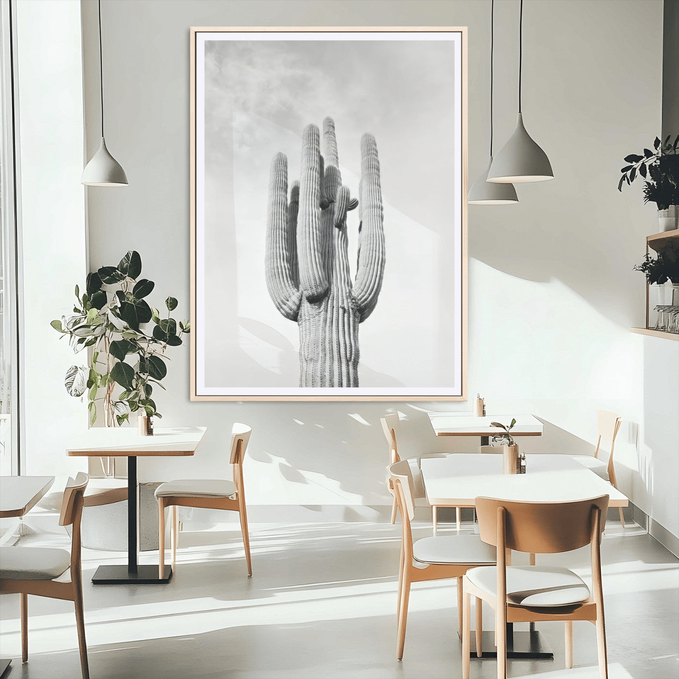 MGC-FP-24x36 - Saguaro Cactus Wall Art – Black and White Desert Landscape Canvas Print, Modern Minimalist Nature Decor for Home, Office, Living Room