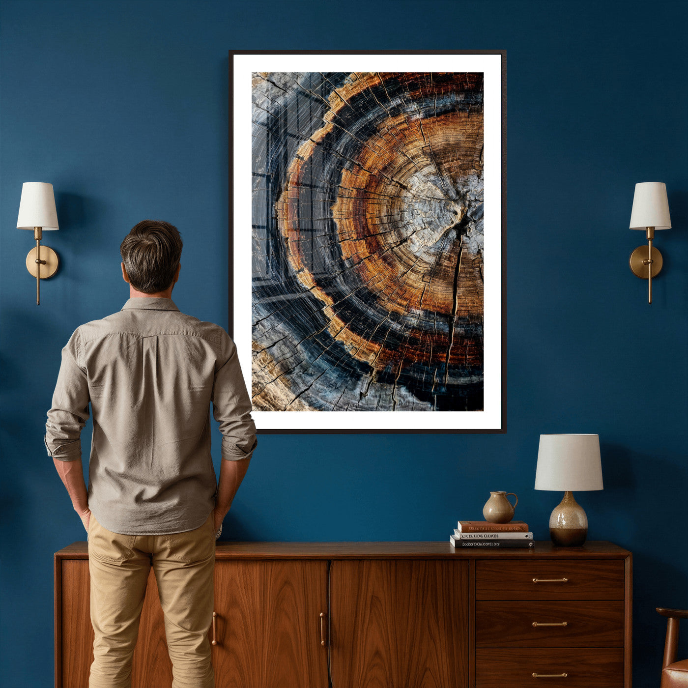 92693966B-MGV-CV-24X36 - Abstract Wood Grain Canvas Print, Tree Ring Pattern Wall Art, Framed Canvas Ready to Hang