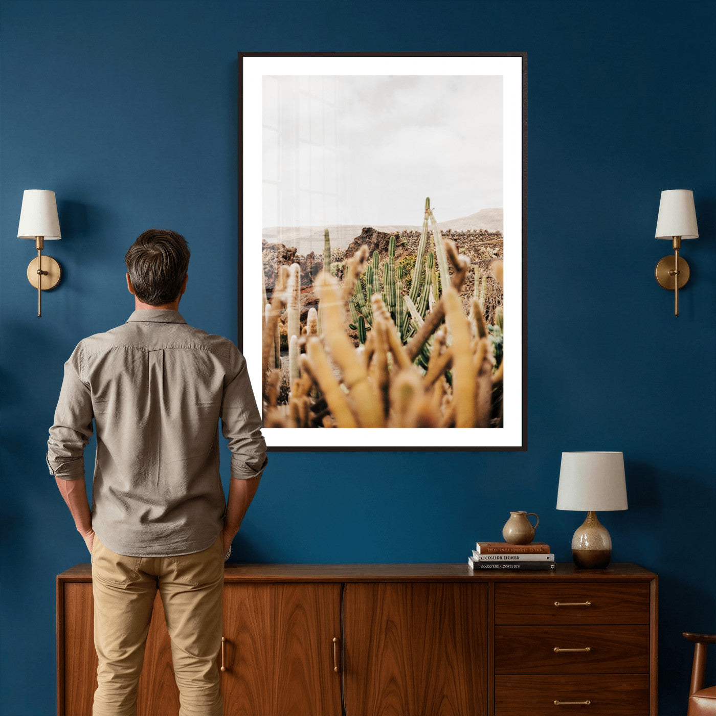 98315769-MGV-CV-24X36 - Minimal Desert Cactus Wall Art Canvas Print, Neutral Southwestern Landscape Nature Wall Decor for Modern Home