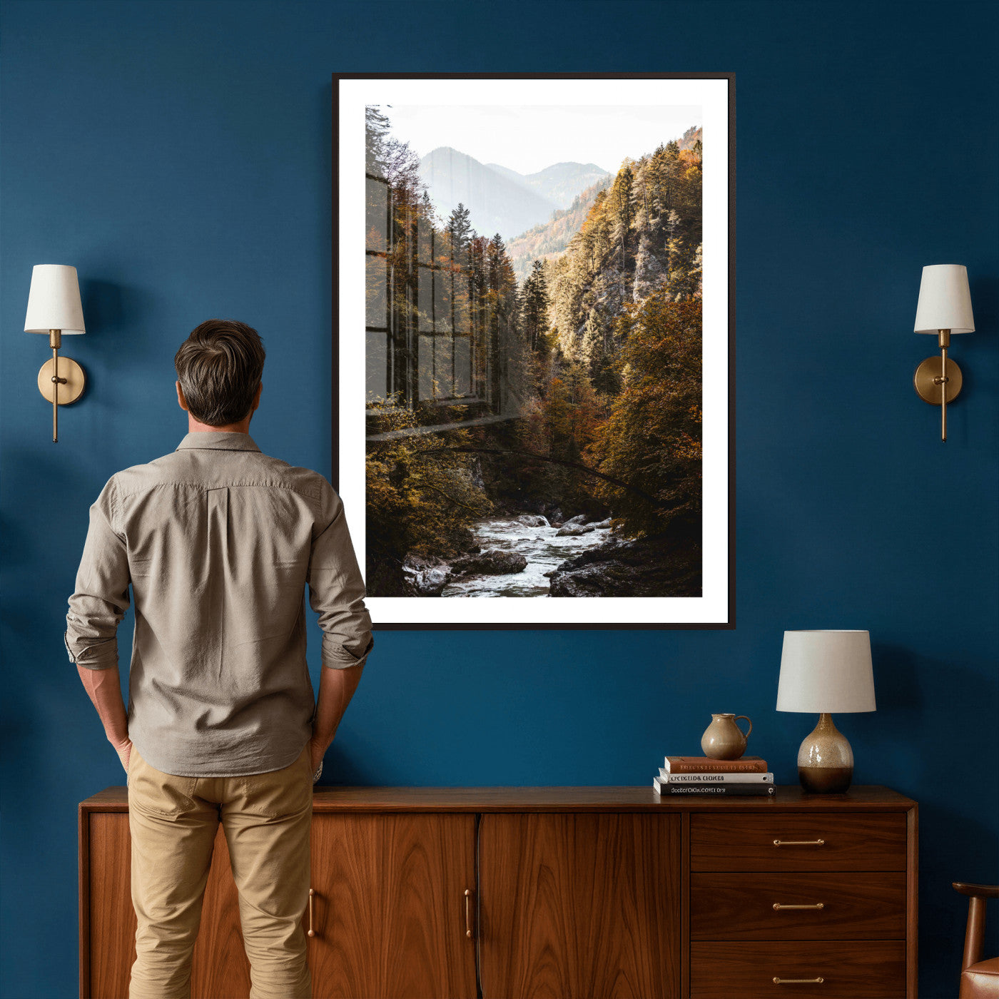 73651627-MGV-CV-24X36 - Autumn Forest Mountain Wall Art Canvas Print, Nature Landscape Wall Decor, Scenic River Forest Artwork, Rustic Woodland Canvas Wall Art, Framed Canvas Wall Art Ready to Hangq