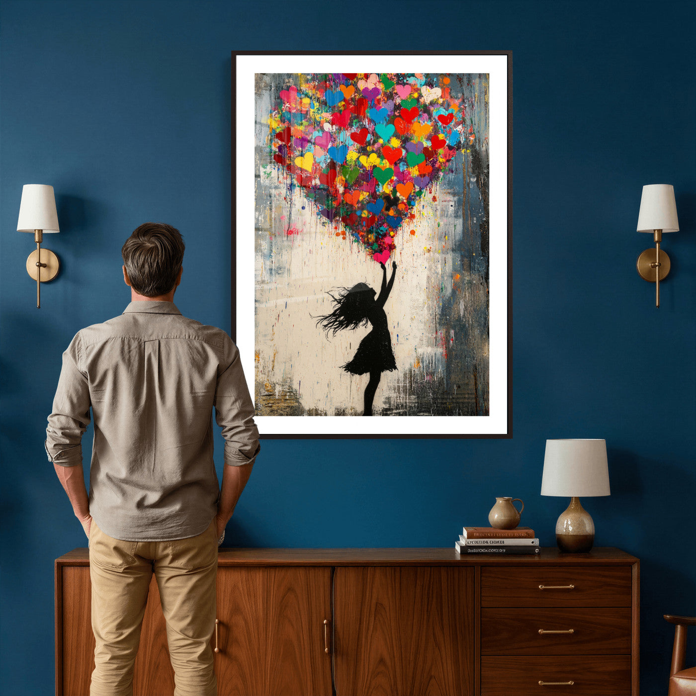 36253538-MGV-CV-24X36 - Banksy Street Art Canvas Wall Art, Girl Heart Balloons Banksy Style Print, Colorful Graffiti Love Decor, Urban Pop Art, Kids Room Inspirational Wall Art