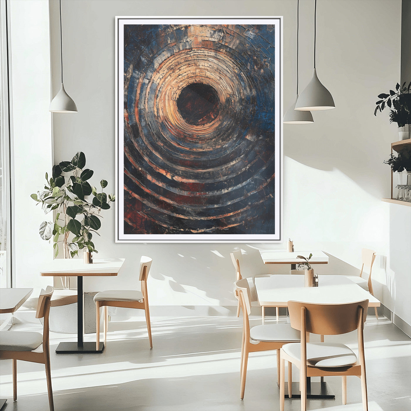 MGC-FP-24x36 - Textured Spiral Wall Art Canvas Print, Framed Abstract Void Art Picture Print, Wooden Vortex Perfect Modern Industrial Decor Artwork