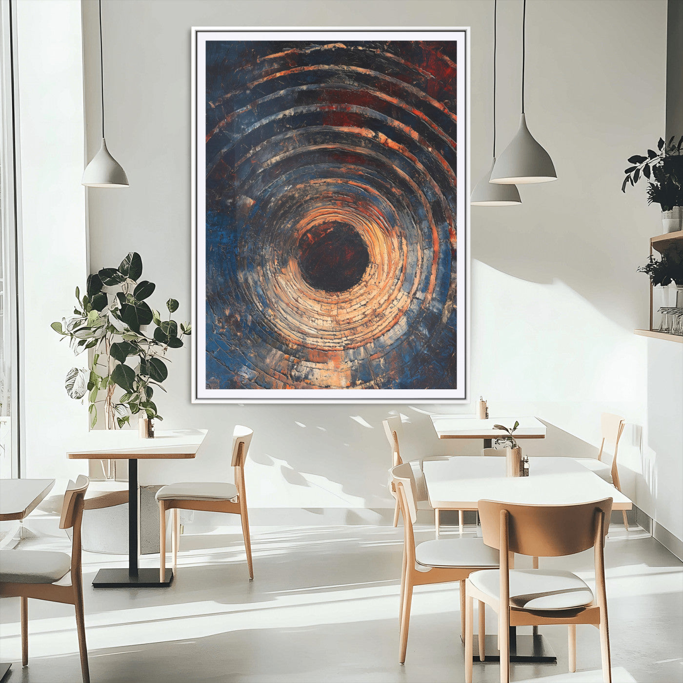 MGC-FP-24x36 - Textured Spiral Wall Art Canvas Print, Framed Abstract Void Art Picture Print, Wooden Vortex Perfect Modern Industrial Decor Artwork