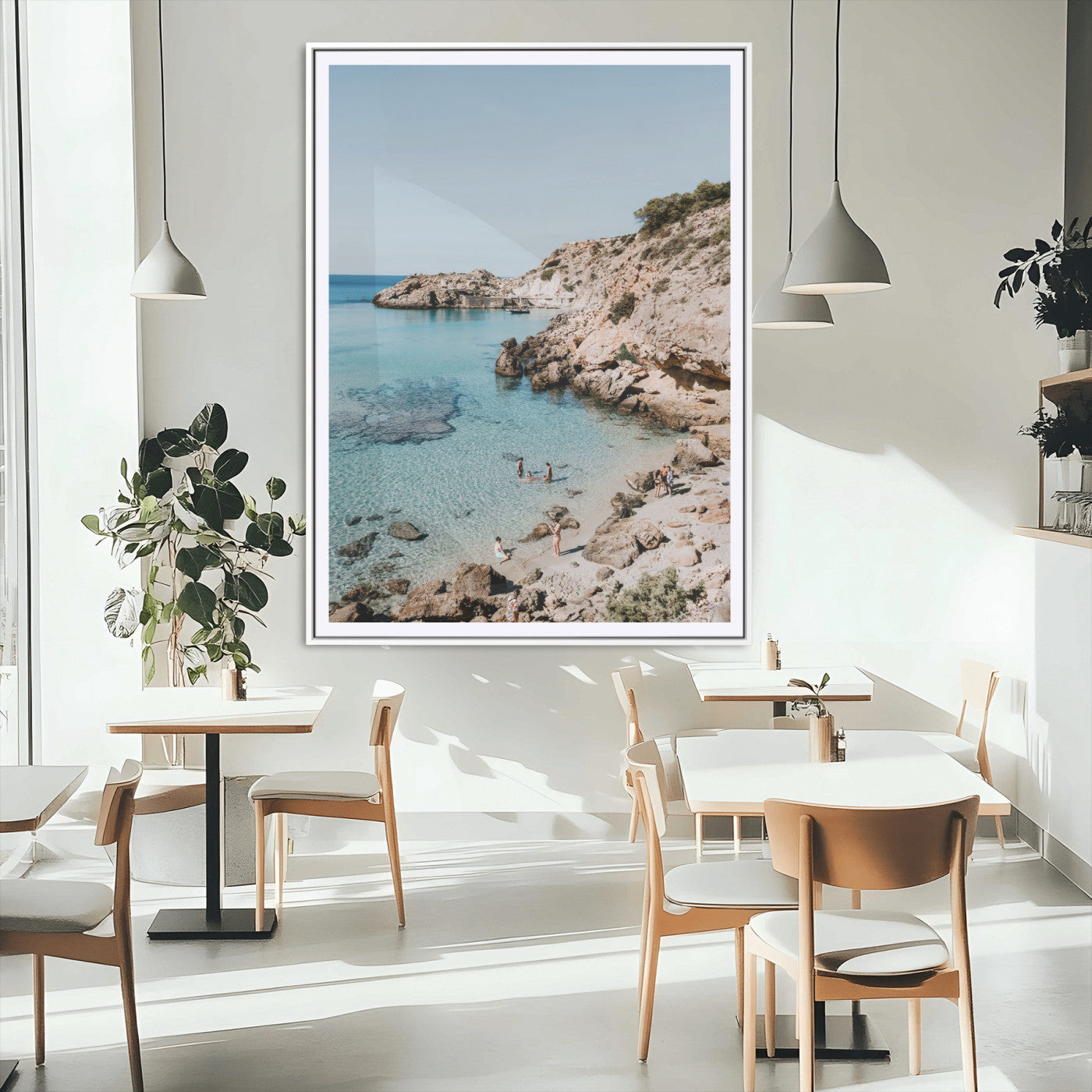 MGC-FP-24x36 - Turquoise Cove Wall Art Canvas Print, Framed Ibiza Beach Art Picture Print, Mediterranean Shore Perfect Boho Coastal Decor Artwork