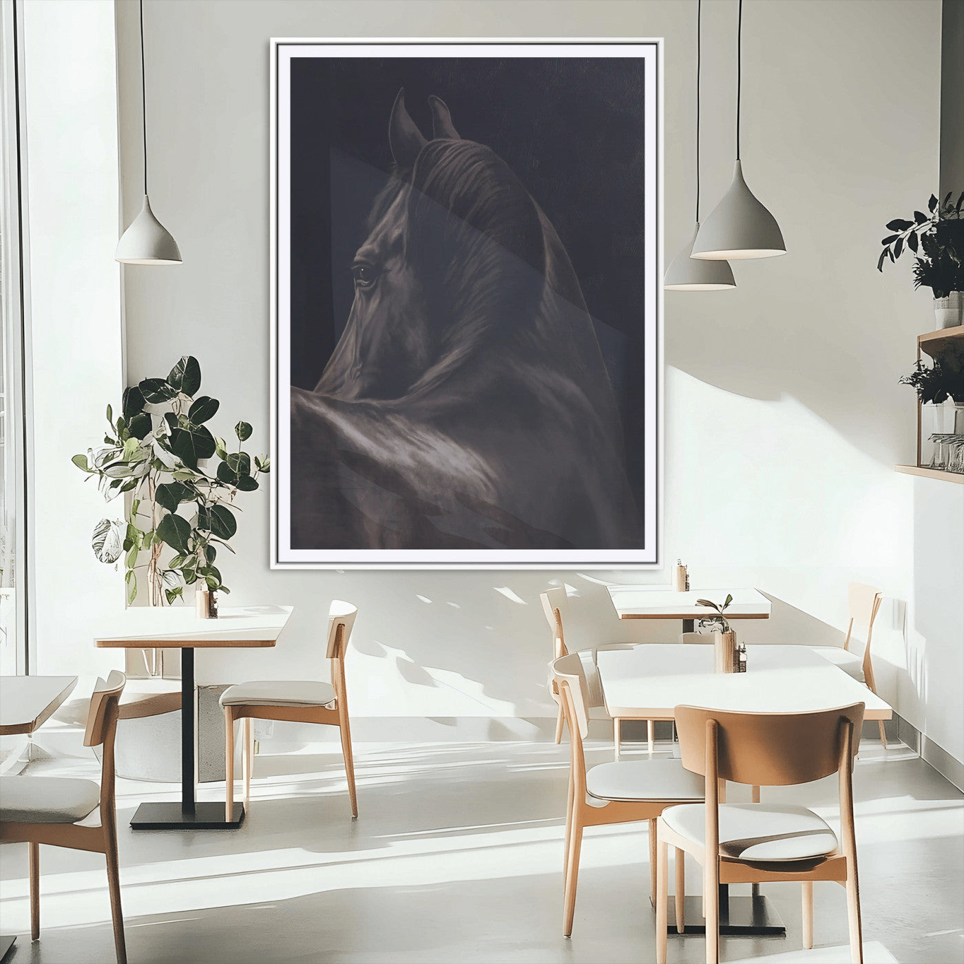 77538596-MGV-CV-24X36 - Dark Horse Wall Art – Majestic Silhouette Canvas Print, Sleek Mane, Graceful Strength, Elegant Equine Form, Timeless Beauty Decor for Home or Office