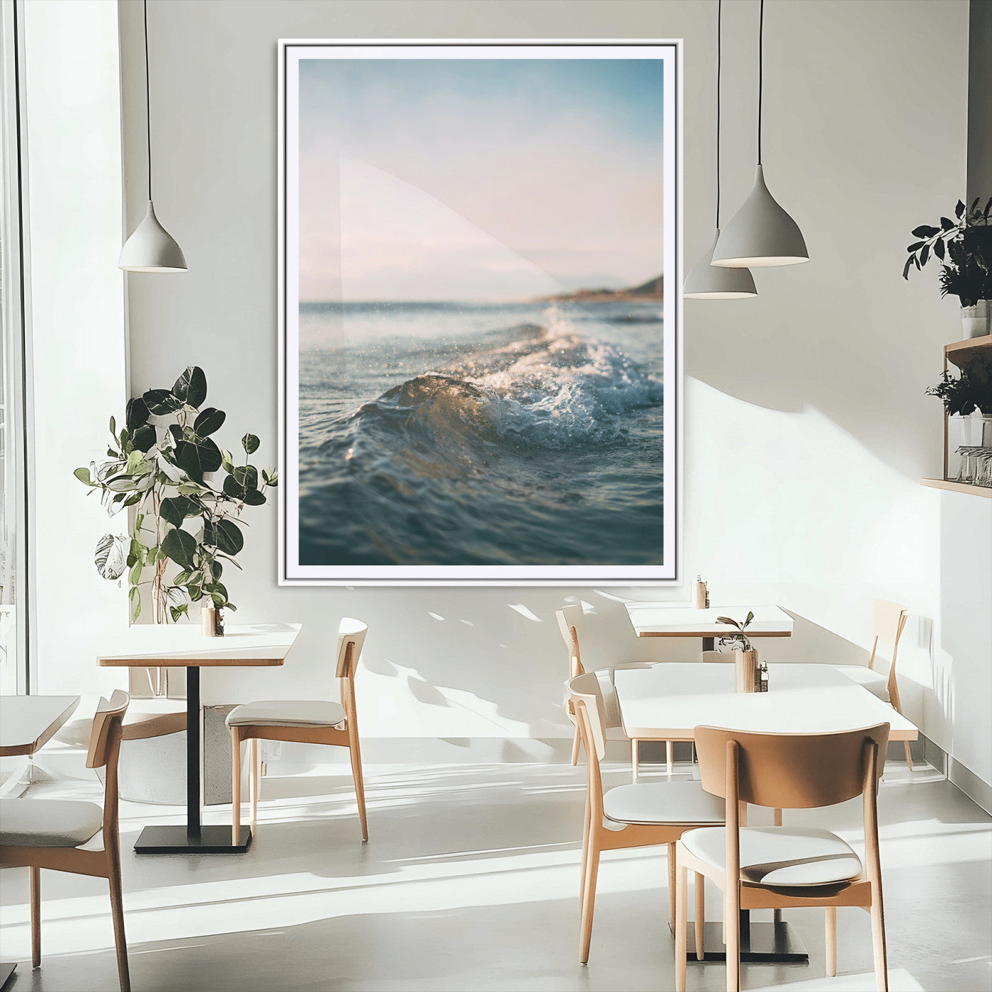 MGC-FP-24x36 - Ocean Waves Wall Art Canvas Print, Framed Coastal Serenity Art Picture Print, Golden Hour Perfect Modern Coastal Decor Artwork
