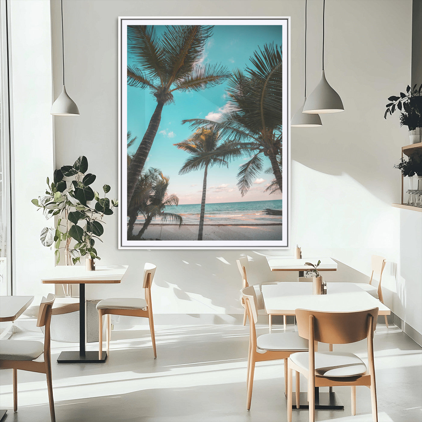 MGC-FP-24x36 - Palm Trees Wall Art Canvas Print, Framed Tropical Beach Art Picture Print, Ocean Breeze Perfect Tropical Coastal Decor Artwork