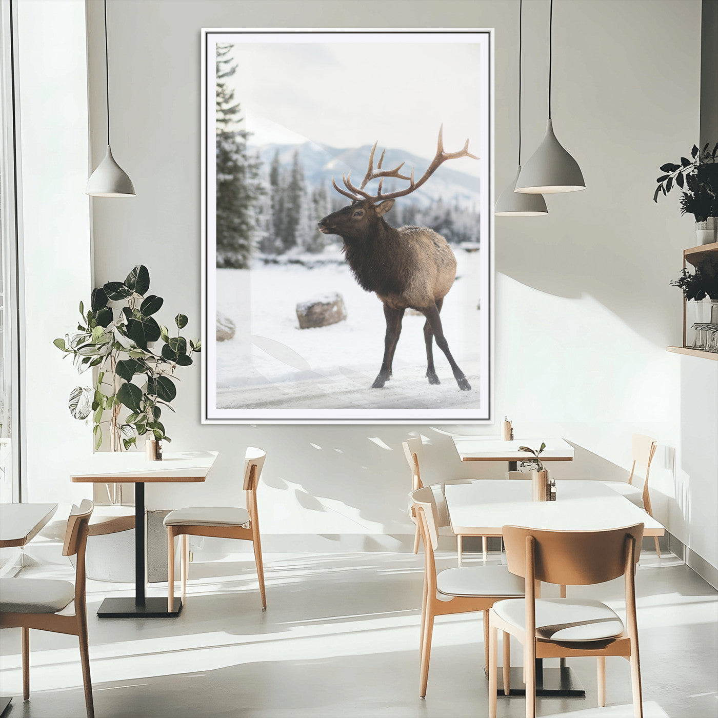 MGC-FP-24x36 - Elk Photography Wall Art Canvas Print, Framed Winter Wildlife Art Picture Print, Snowy Mountains Perfect Rustic Cabin Decor Decor Artwork