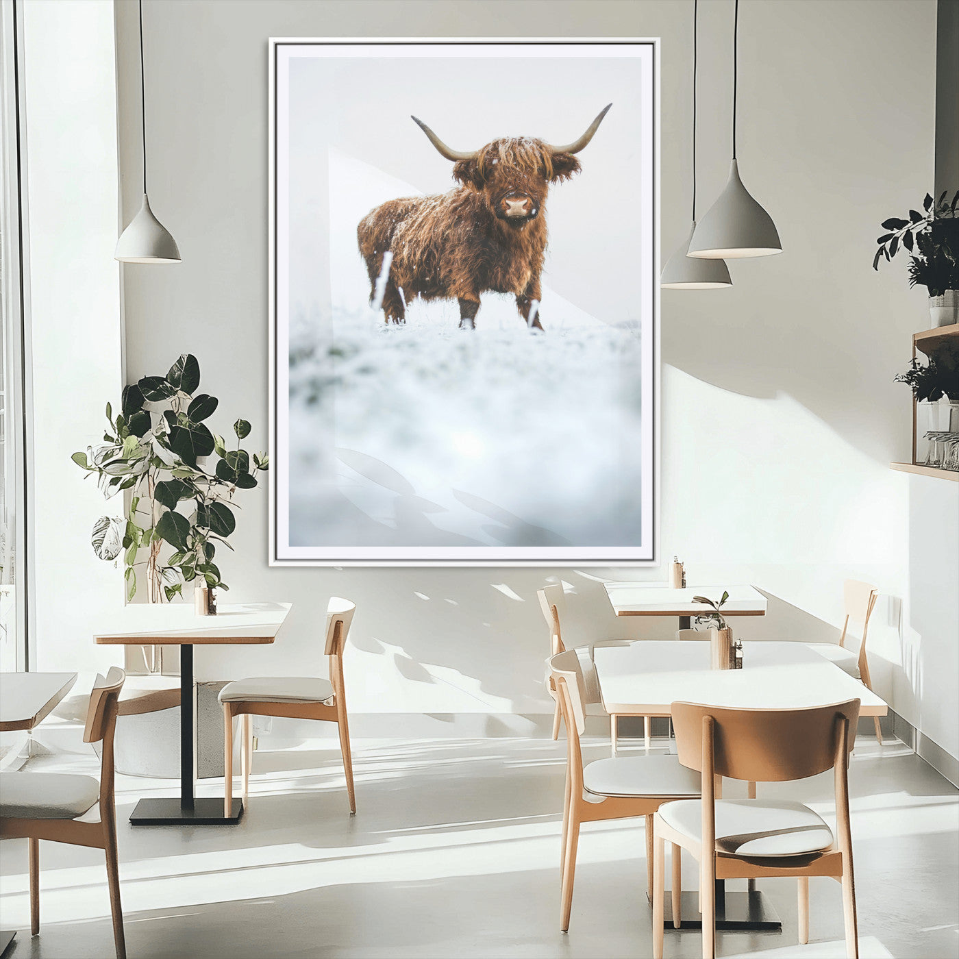 MGC-FP-24x36 - Highland Cow Wall Art Canvas Print, Framed Horned Cow Art Picture Print, Scottish Cattle Perfect Farmhouse Decor Artwork