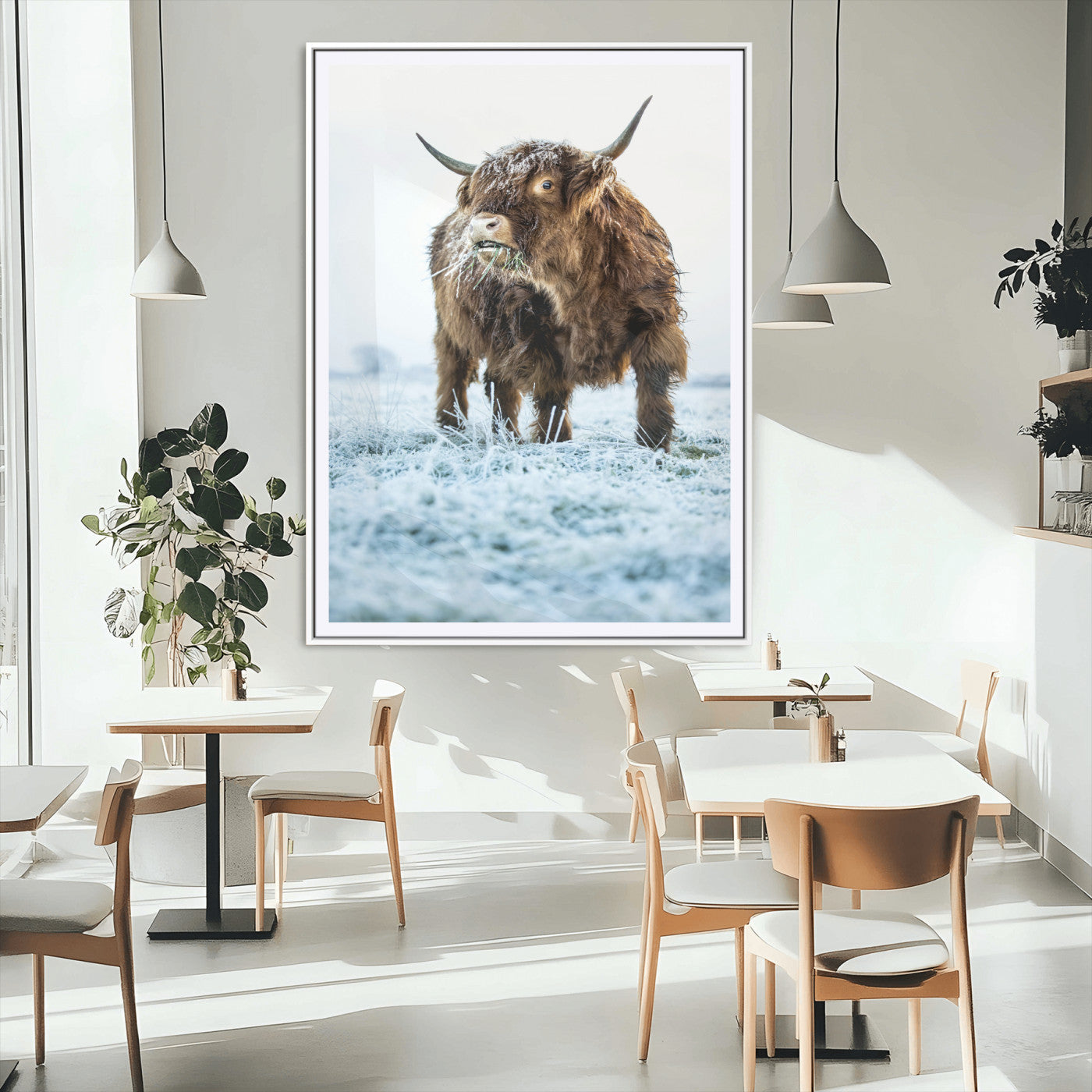 MGC-FP-24x36 - Minimalist Scottish Highlang Cow Wall Art Canvas Print for Farmhouse / County Style Art Print for