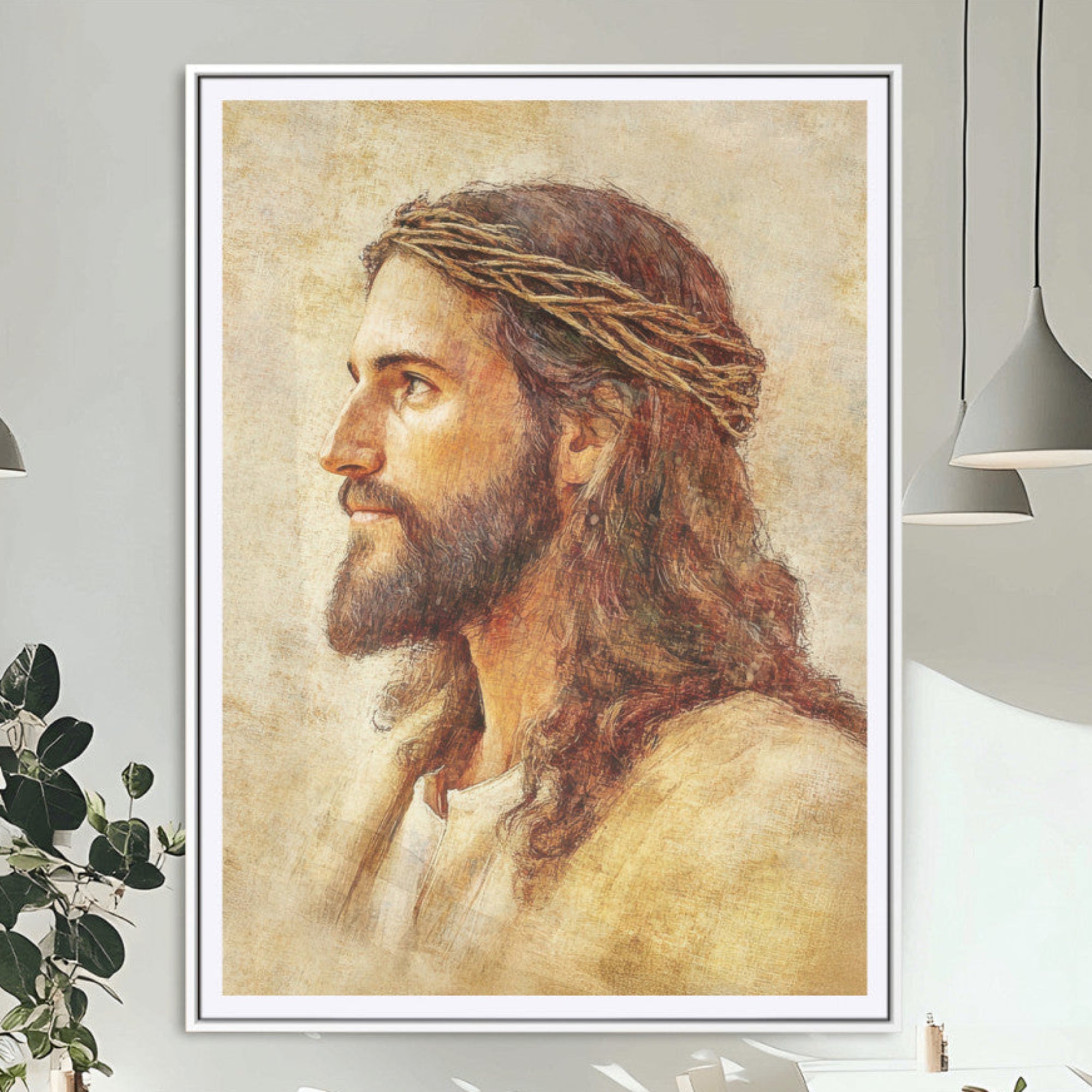 MGC-FP-24x36 - Jesus Christ Portrait Canvas Wall Art – Christian Faith Print, Crown of Thorns Detail, Inspirational
