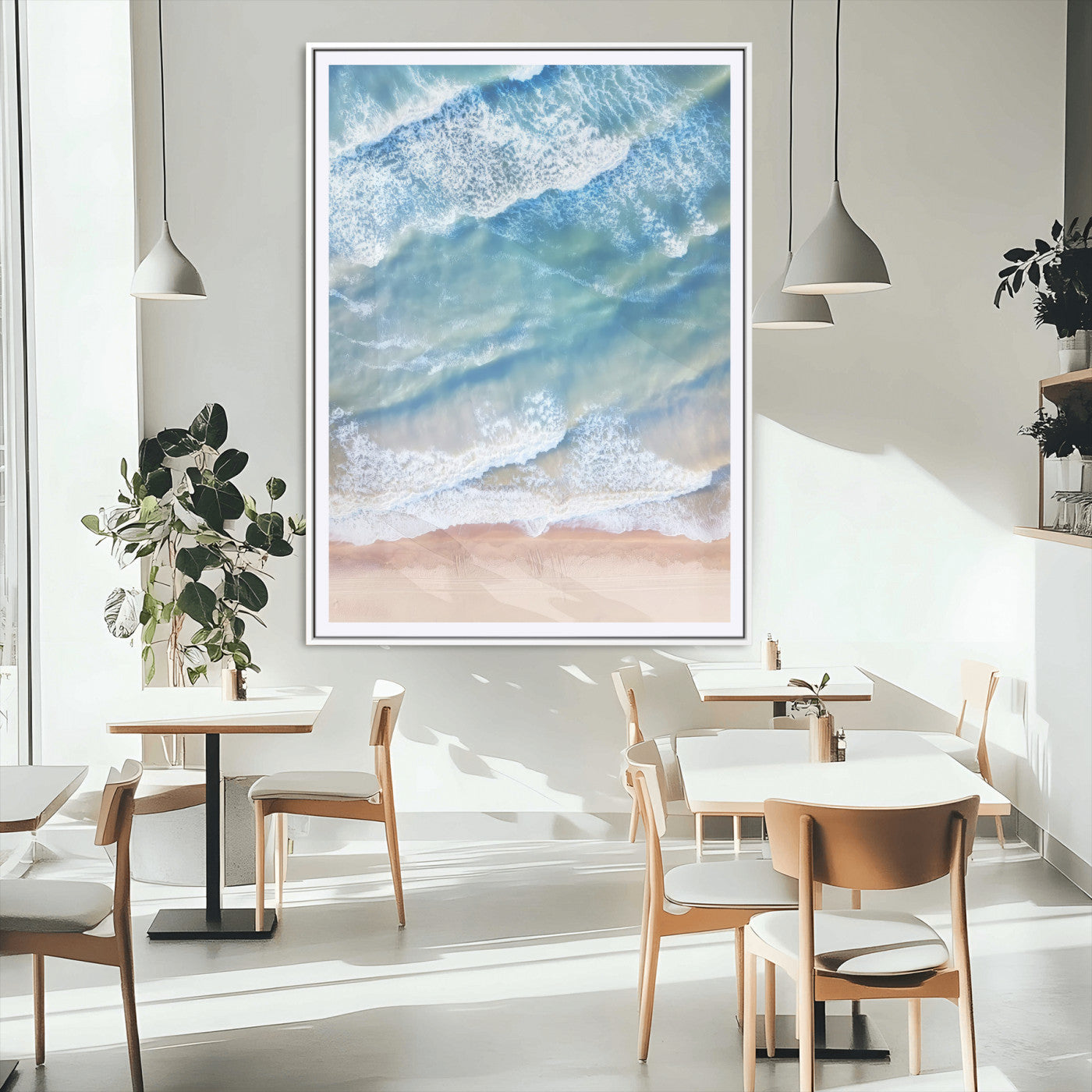 MGC-FP-24x36 - Aerial Ocean Waves Canvas Wall Art – Tranquil Beach Shoreline, Coastal Sea Photography, Serene
