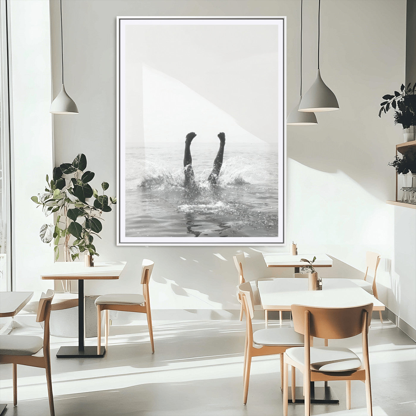 MGC-FP-24x36 - Black and White Splash Canvas Wall Art – Artistic Water Dive Photography, Minimalist Ocean Splash