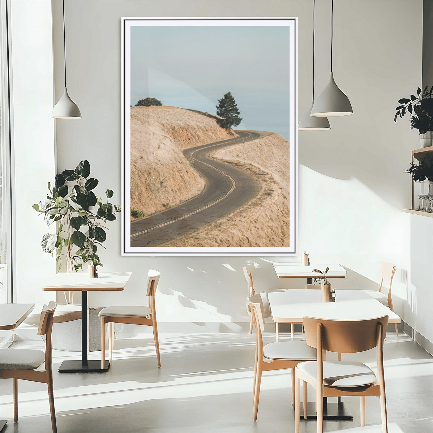 MGC-FP-24x36 - Winding Road Canvas Wall Art – Scenic Curvy Road Landscape, Large Minimalist Outdoor Decor, Wrapped