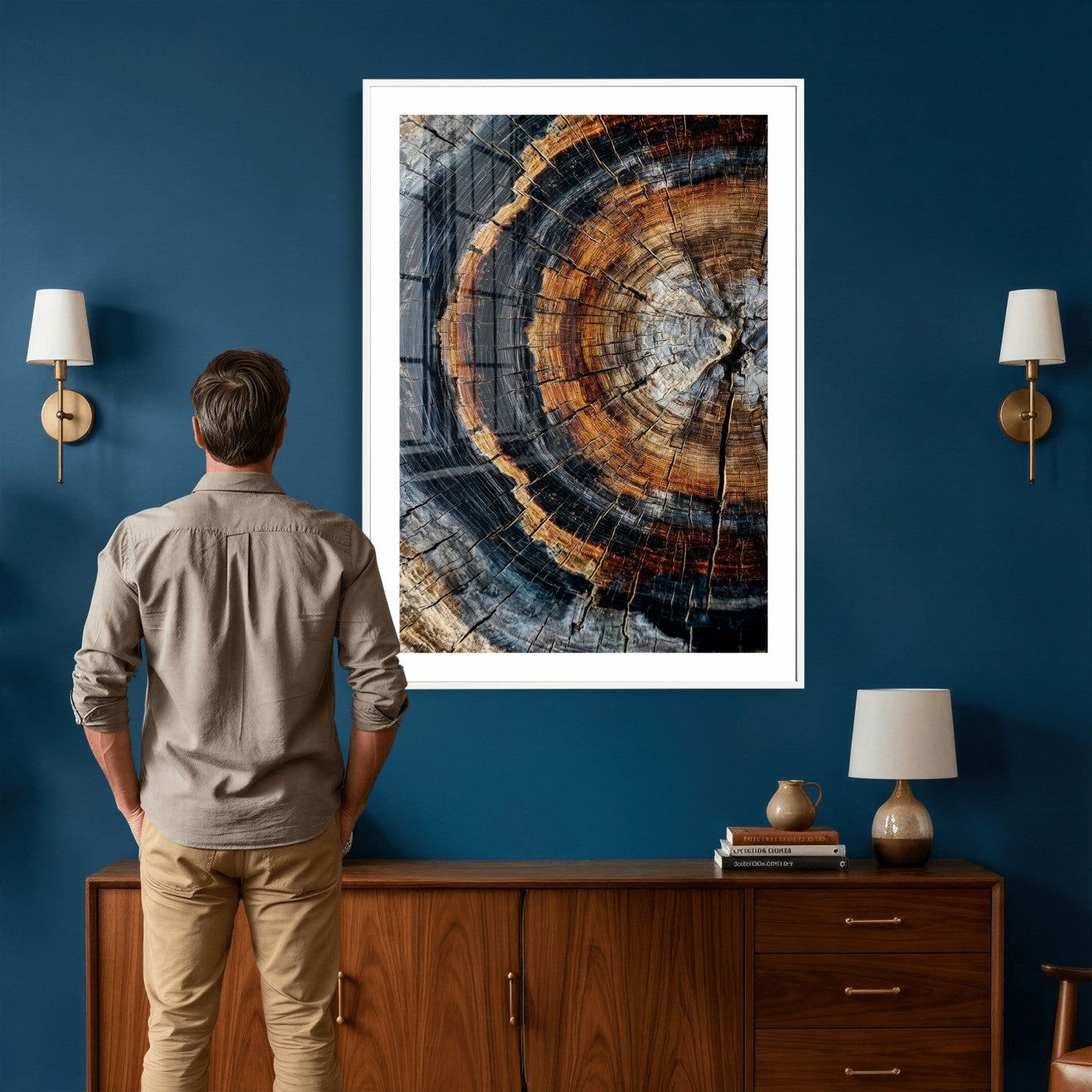 92693966B-MGV-CV-24X36 - Abstract Wood Grain Canvas Print, Tree Ring Pattern Wall Art, Framed Canvas Ready to Hang
