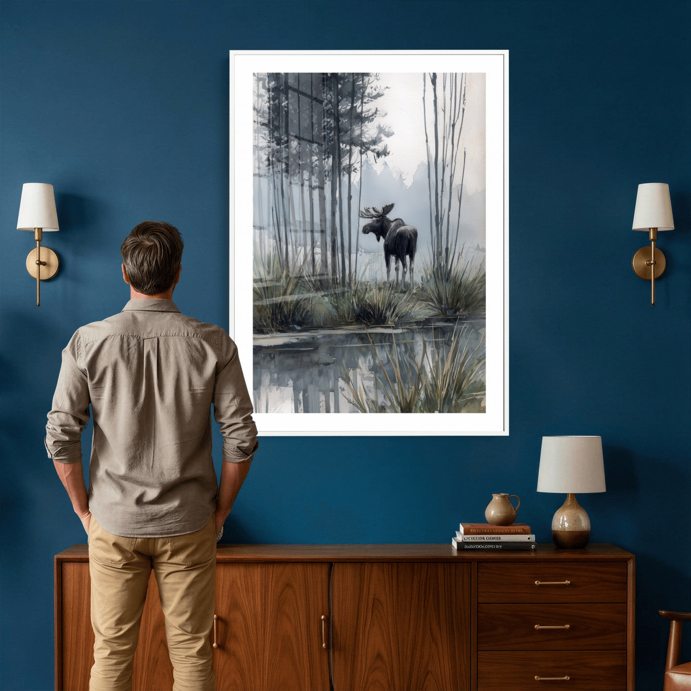 63767896-MGV-CV-24X36 - Abstract Moose Forest Wall Art Canvas Print – Wildlife Nature Artwork Print for Living Room, Cabin, and Office Decor