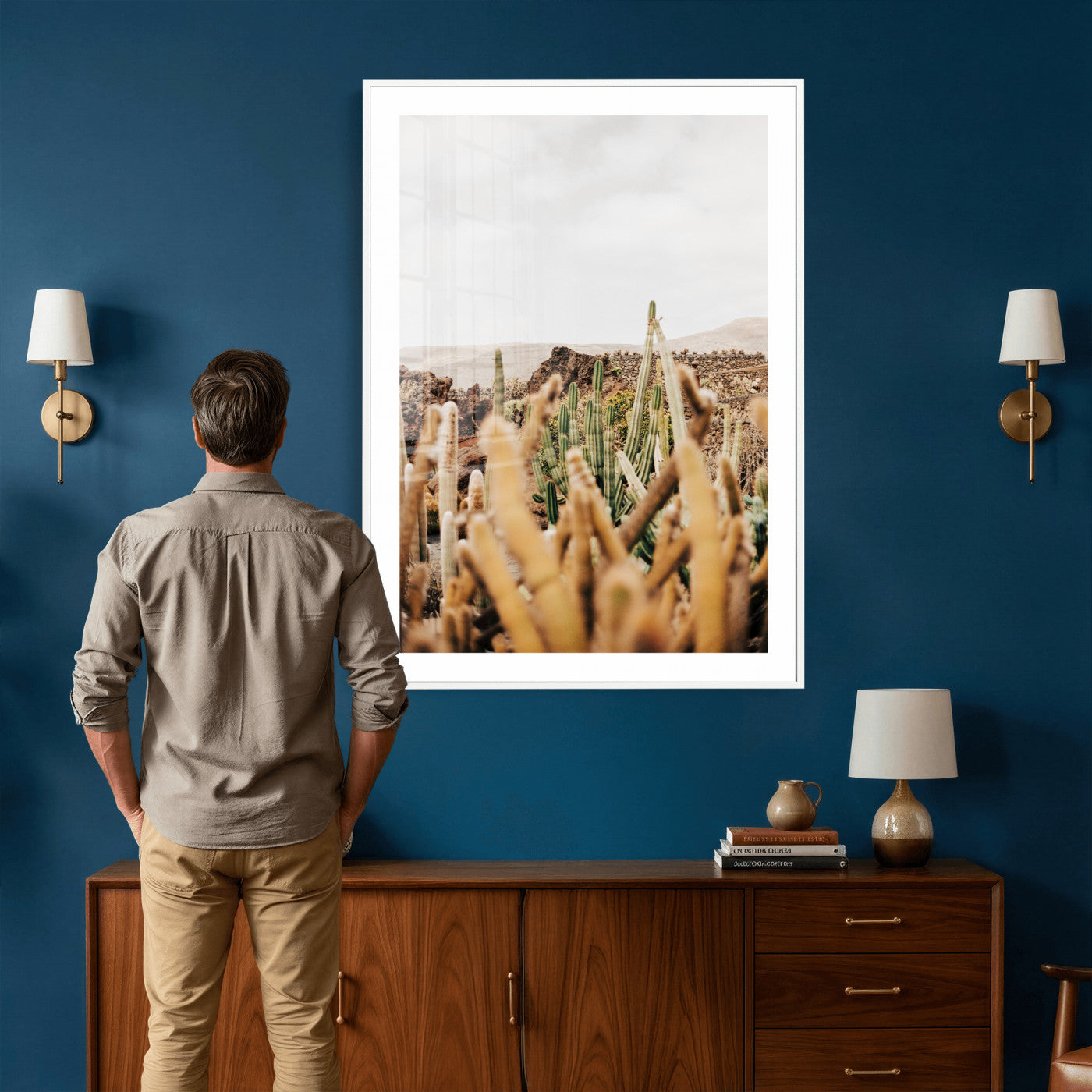 98315769-MGV-CV-24X36 - Minimal Desert Cactus Wall Art Canvas Print, Neutral Southwestern Landscape Nature Wall Decor for Modern Home
