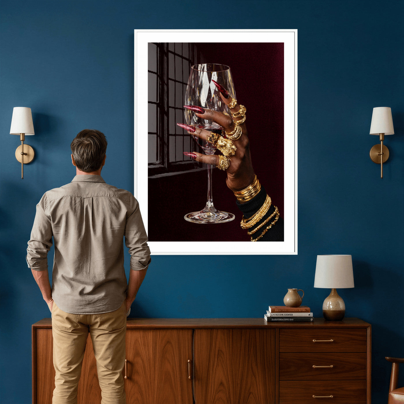 8151788Y6-MGV-CV-24X36 - Black Woman Holding Elegant Wine Glass Art, Black Girl Art, Black Woman Art, Trendy Black Girl Wall Art