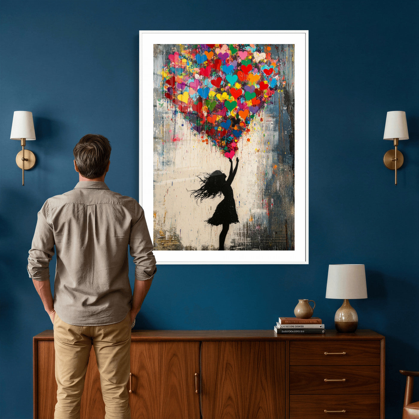 36253538-MGV-CV-24X36 - Banksy Street Art Canvas Wall Art, Girl Heart Balloons Banksy Style Print, Colorful Graffiti Love Decor, Urban Pop Art, Kids Room Inspirational Wall Art