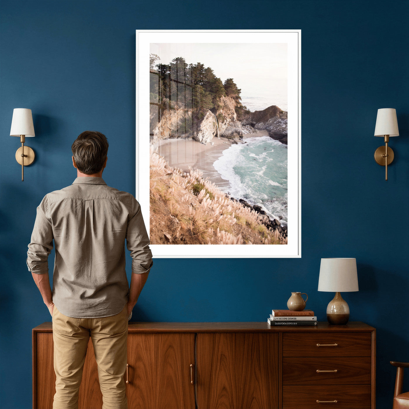 66328547-MGV-CV-24X36 - McWay Falls Canvas Wall Art, Big Sur California Photography Print, Waterfall Beach Coastal Decor, Julia Pfeiffer State Park, Boho Nature Print