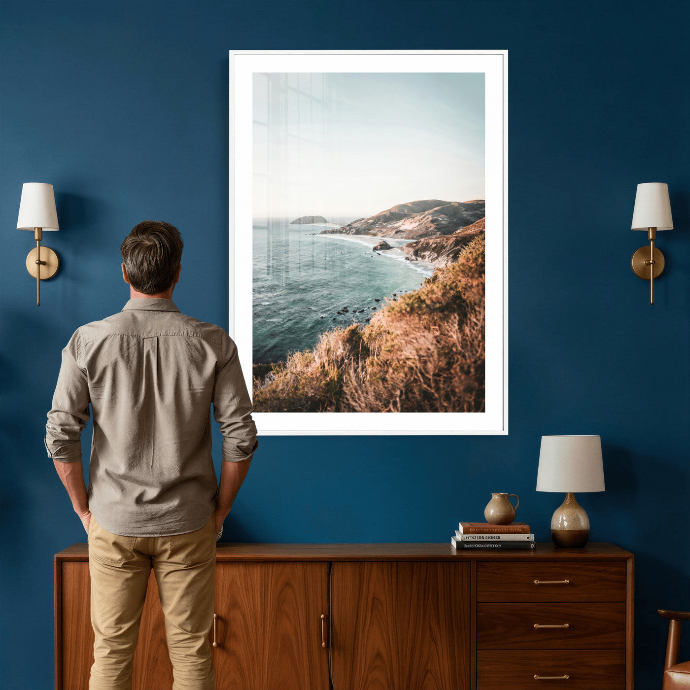 58099801-MGV-CV-24X36 - Coastal Cliffs Canvas Wall Art, Ocean Shoreline Photography Print, Teal Sea Landscape Decor, California Coast Art, Boho Beach House Wall Decor