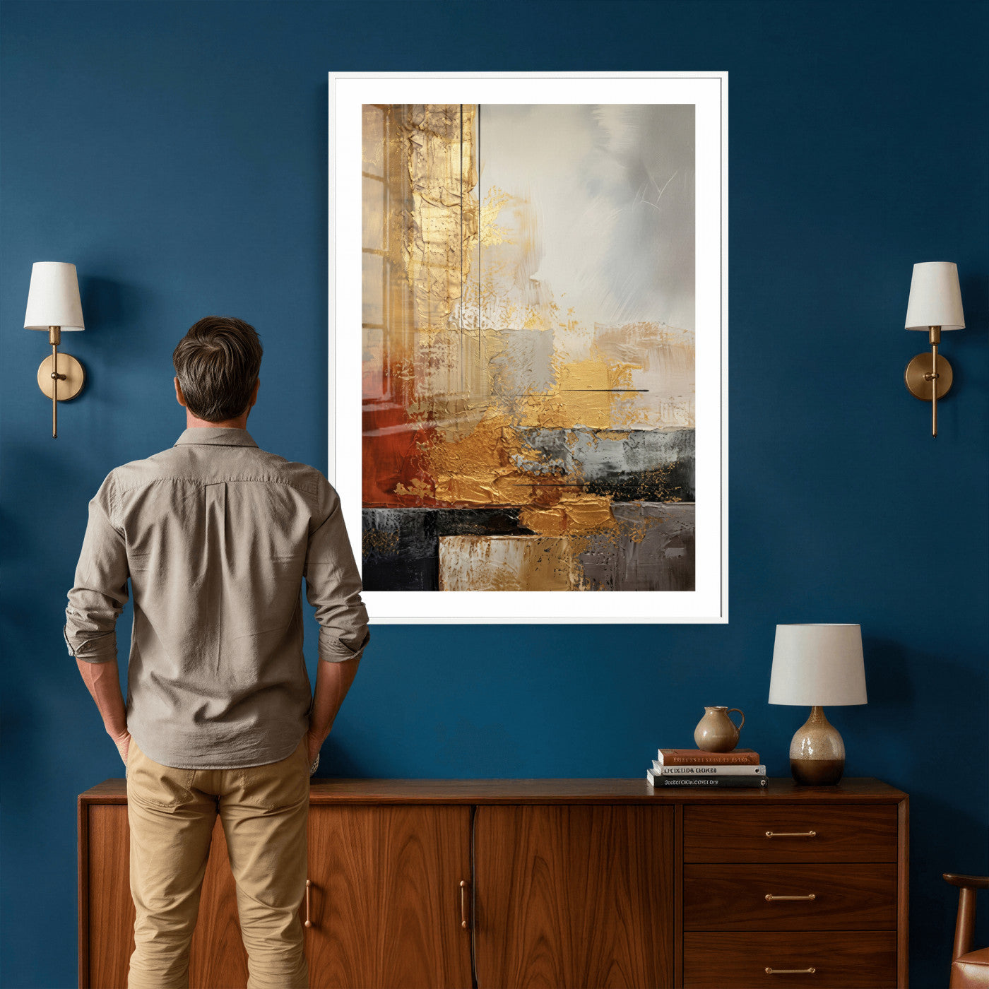 98453723G-MGV-CV-24X36 - Gold Abstract Canvas Wall Art, Luxury Textured Style Gold Leaf Painting Print, Modern Glam Decor, Gold Grey Rust Abstract Art, Living Room Statement Art