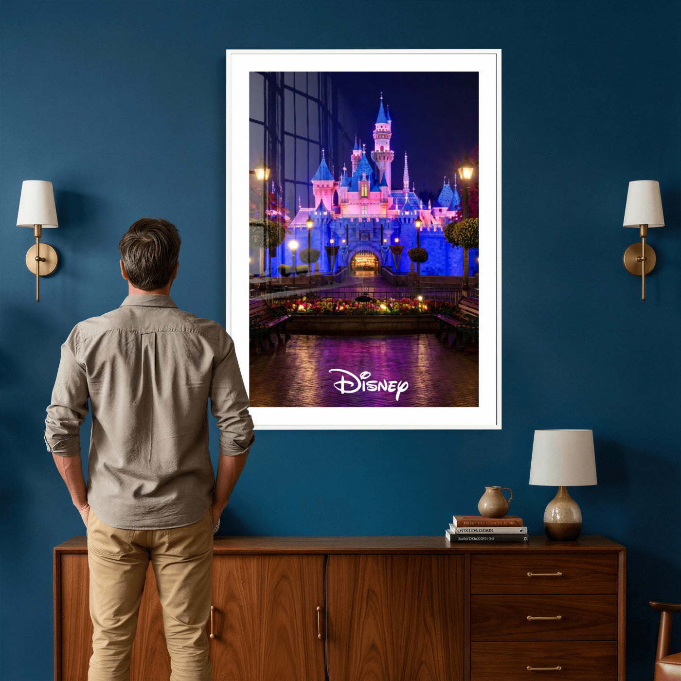 79435D-MGV-CV-24X36 - Disney Castle Wall Art – Framed Magic Kingdom Canvas Artwork, Fairytale Design, Kids Room Fantasy Decor for Home, Office