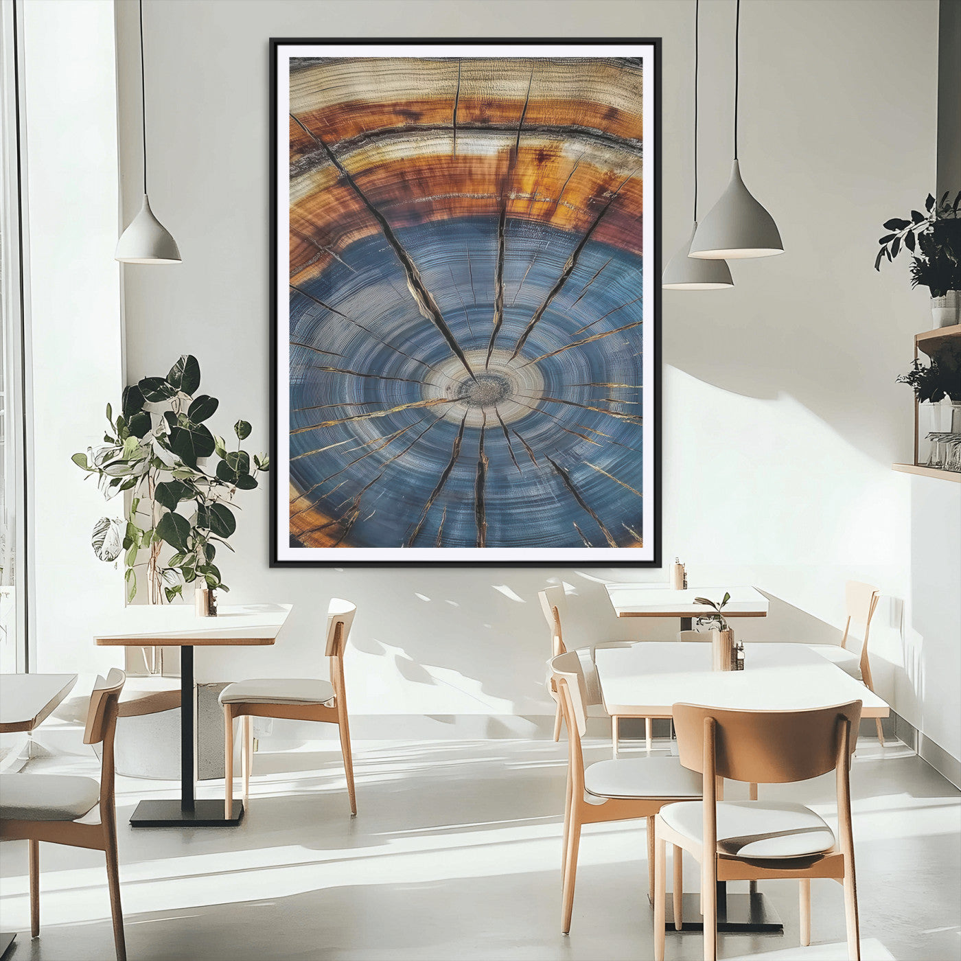 MGC-FP-24x36 - Tree Rings Wall Art Canvas Print, Framed Wood Texture Art Picture Print, Blue Grain Perfect Rustic Modern Decor Artwork