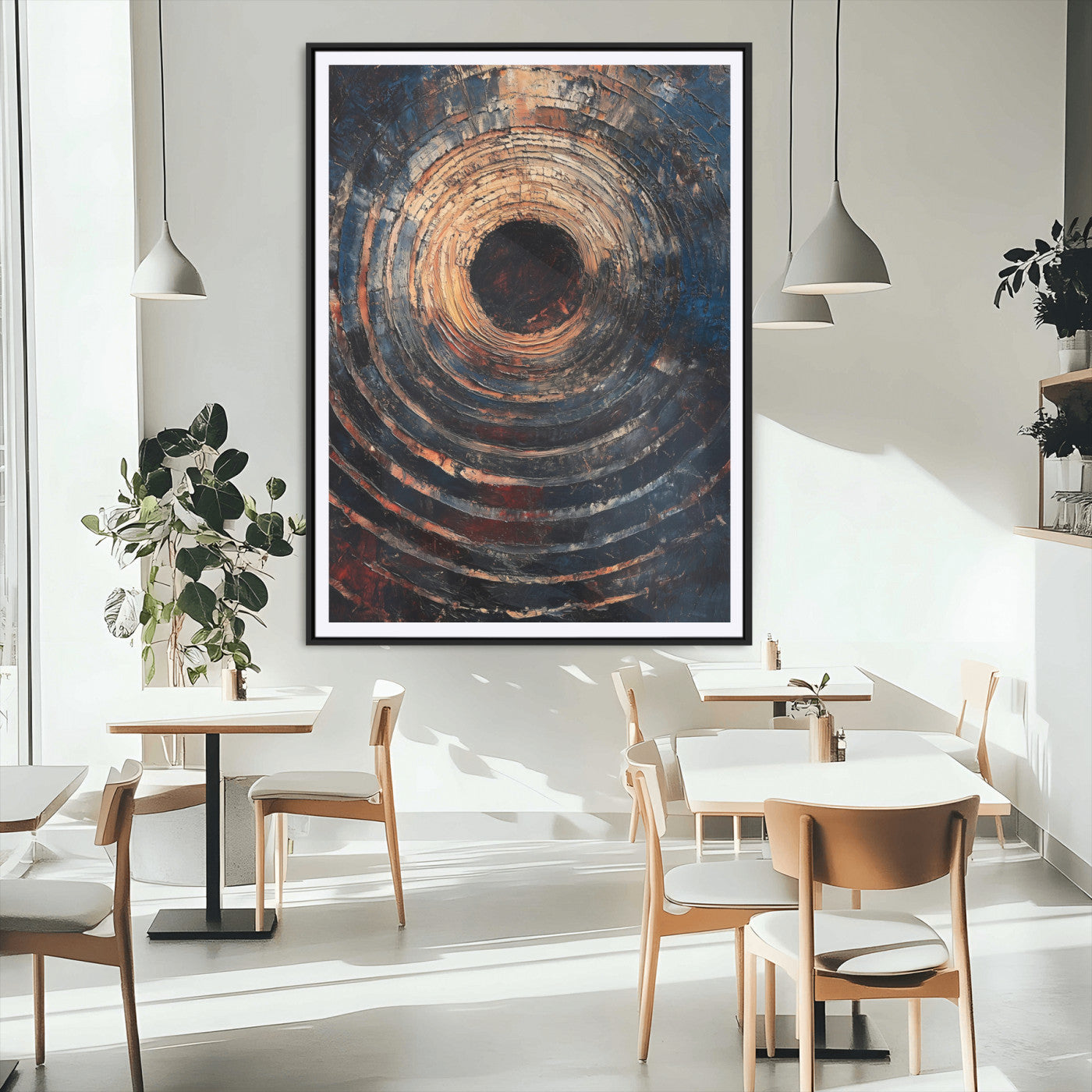 MGC-FP-24x36 - Textured Spiral Wall Art Canvas Print, Framed Abstract Void Art Picture Print, Wooden Vortex Perfect Modern Industrial Decor Artwork